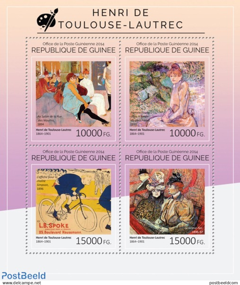 Guinea, Republic 2014 Henri De Toulouse-Lautrec, Mint NH, Art - Henri De Toulouse-Lautrec - Paintings - Other & Unclassified