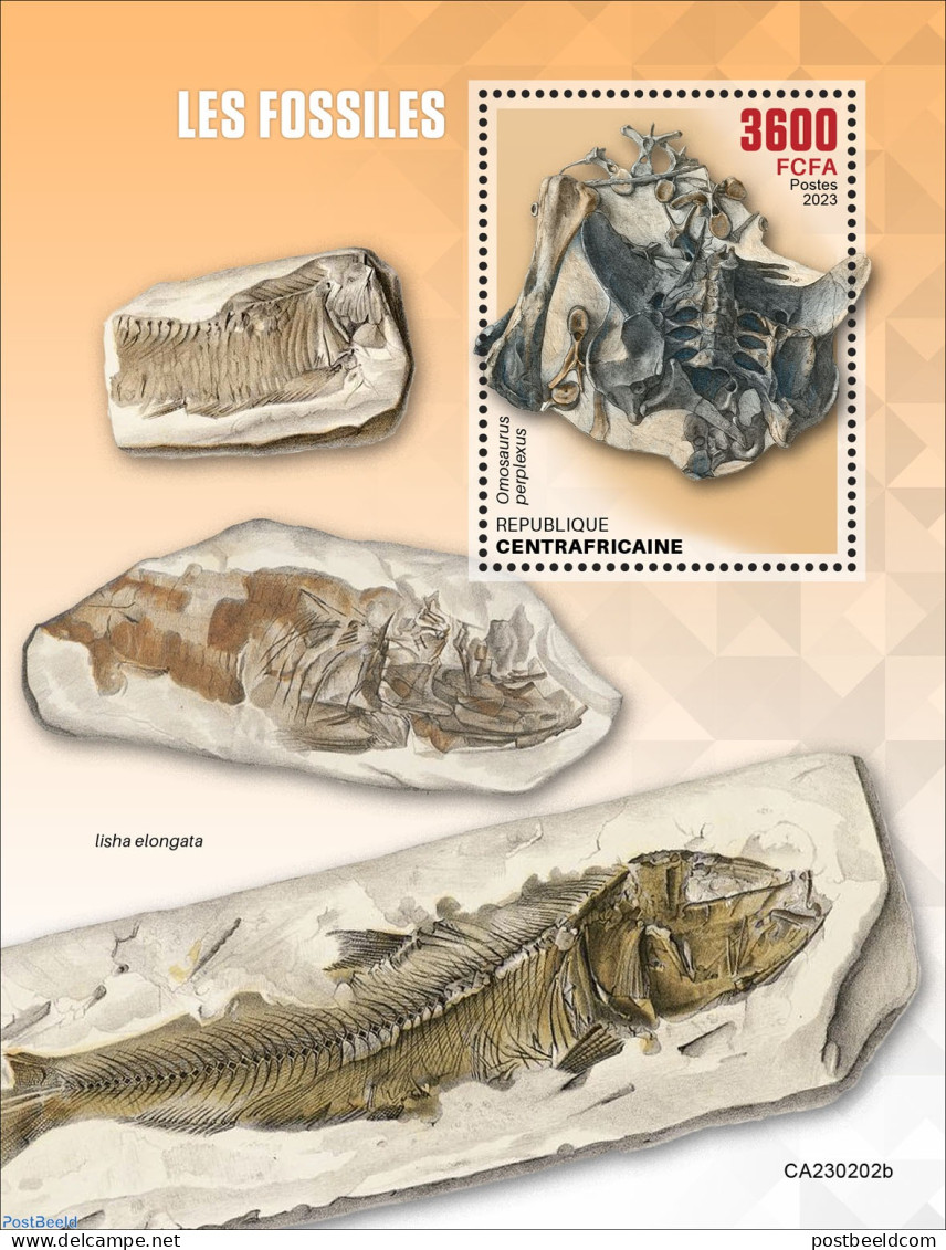 Central Africa 2023 Fossils, Mint NH, Nature - Fish - Prehistoric Animals - Prehistory - Vissen