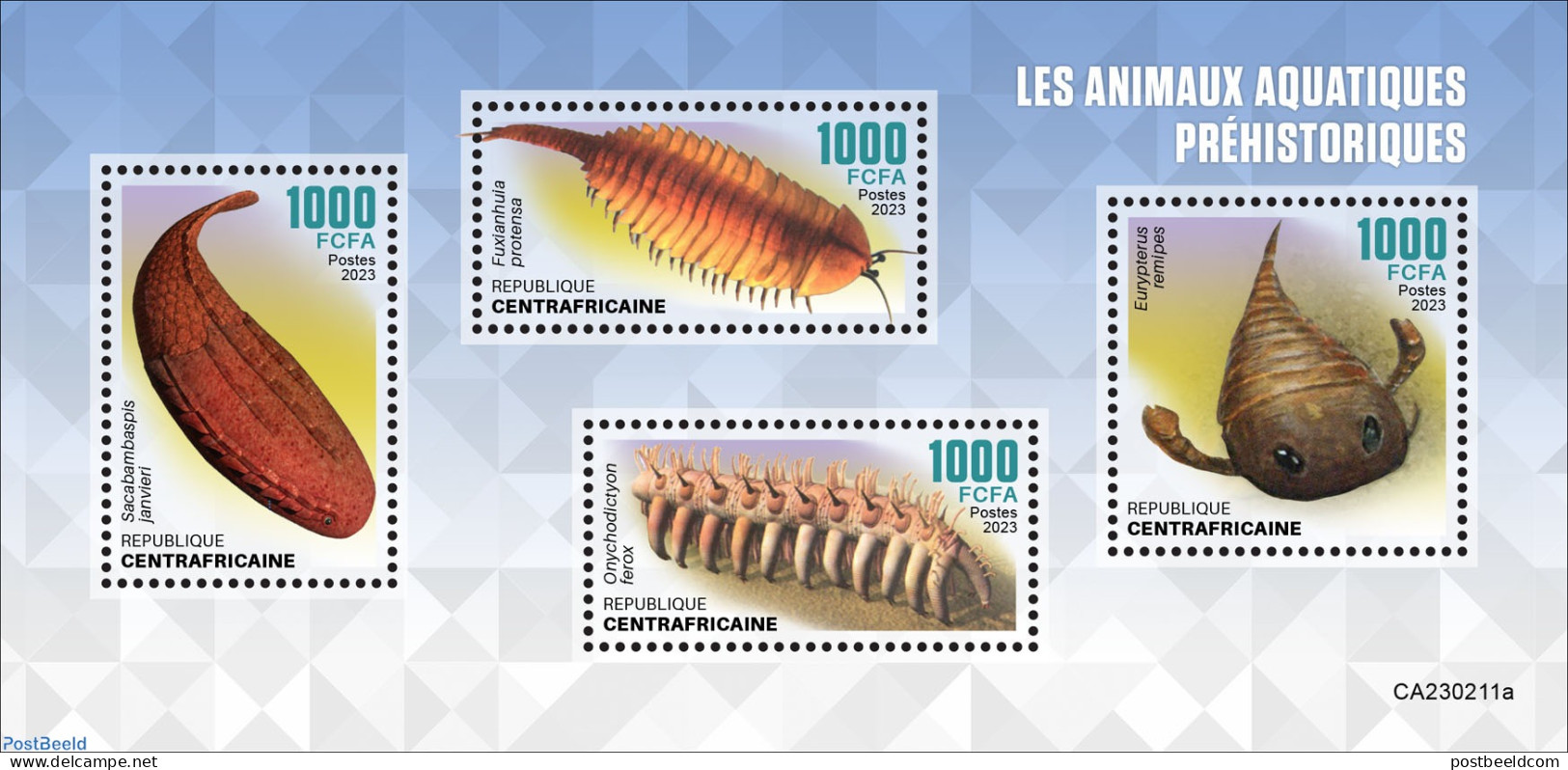 Central Africa 2023 Prehistoric Water Animals, Mint NH, Nature - Prehistoric Animals - Prehistory - Prehistóricos