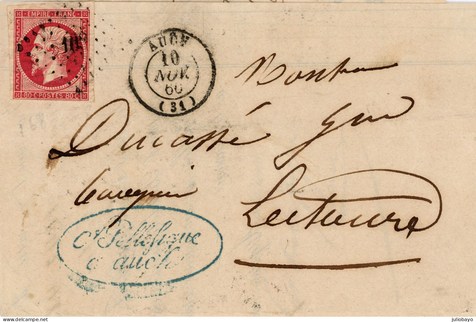 10 Novembre 1860 Lac N°17 Pc 168 Belle Nuance Vive ,Auch Vers Lectoure - 1849-1876: Classic Period