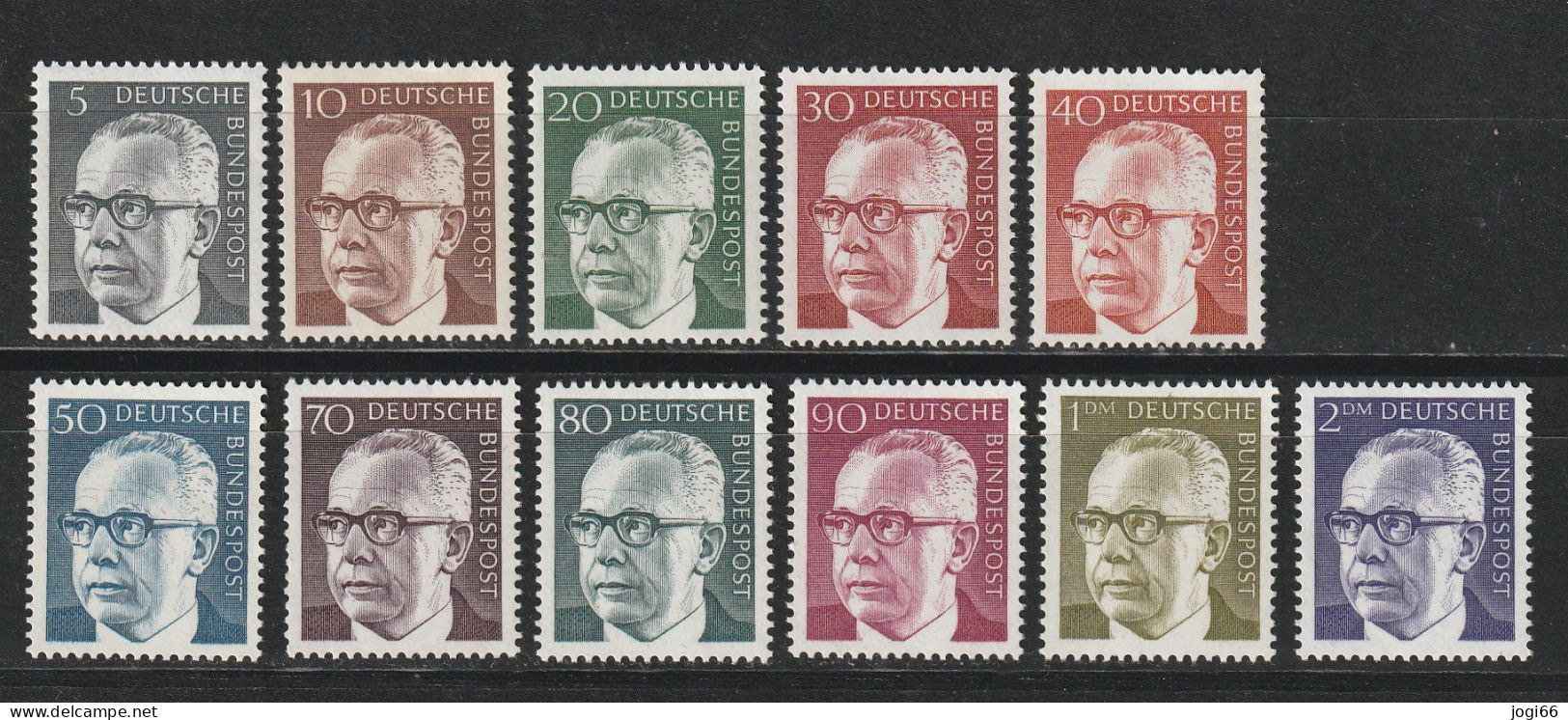 Bund Michel 635 - 645 Bundespräsident Gustav Heinemann ** - Neufs