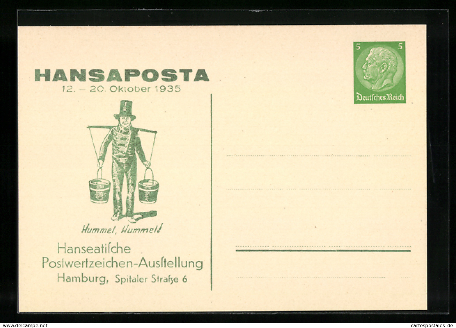 AK Hamburg, Hansaposta, Hanseatische Postwertzeichen-Ausstellung 1935, Hummel, Hummel!, Ganzsache  - Cartoline