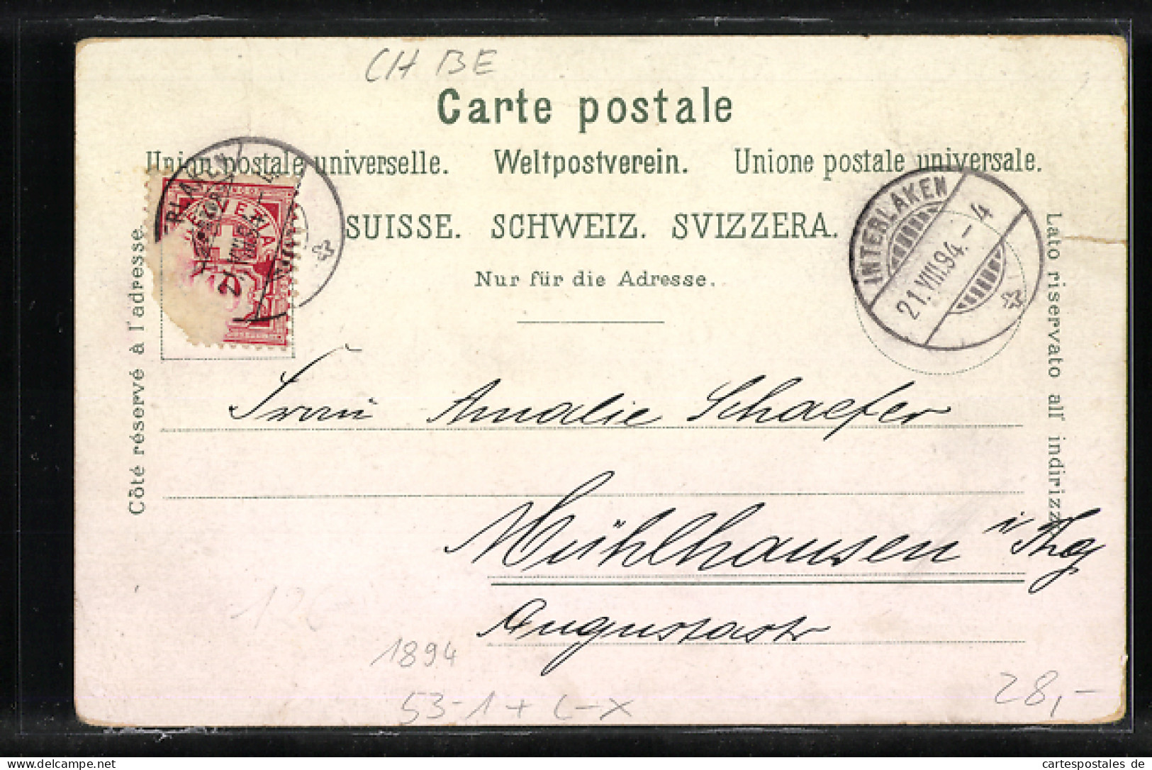 Vorläufer-Lithographie Interlaken, 1894, Teilansicht  - Interlaken