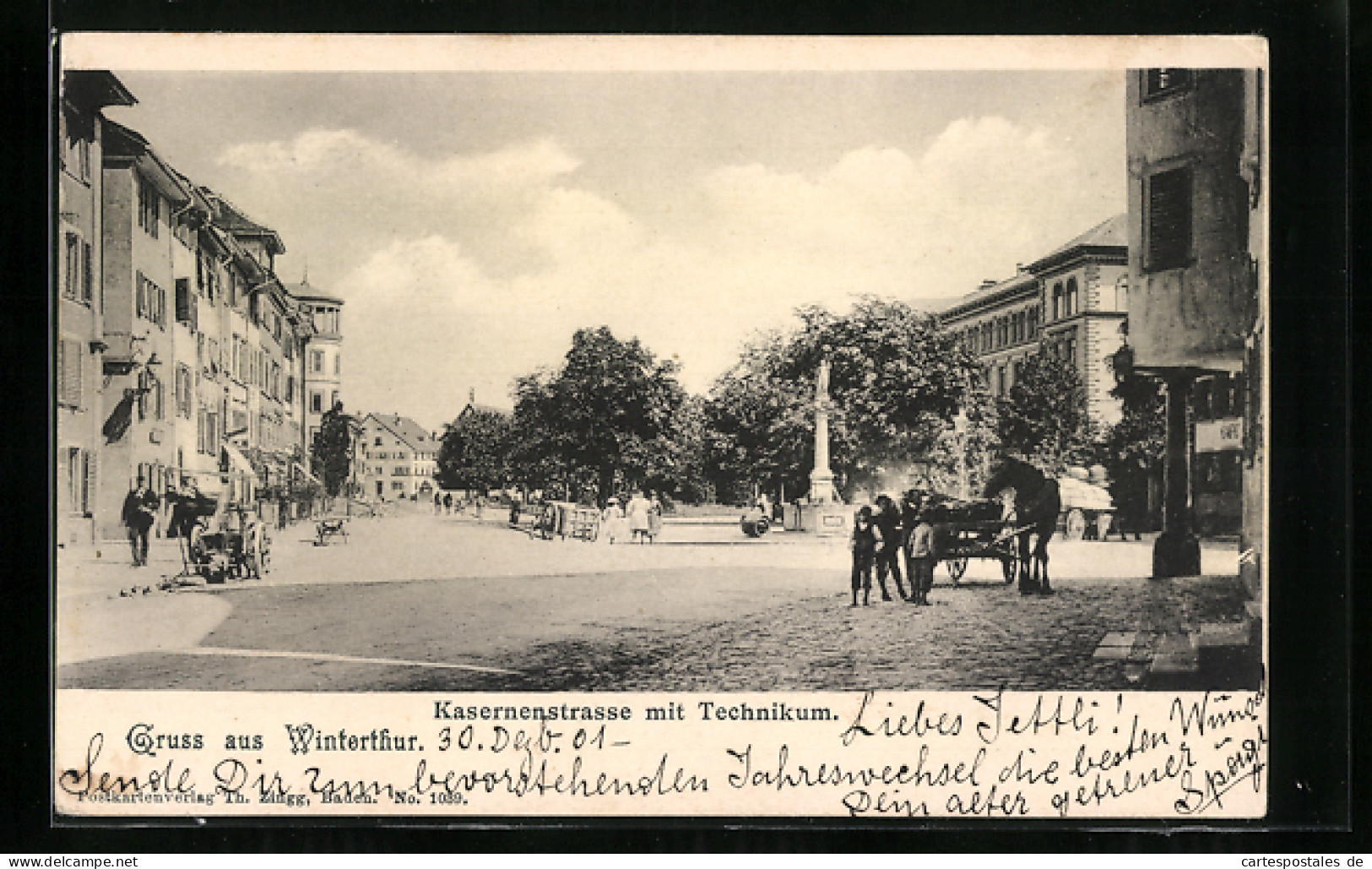 AK Winterthur, Kasernenstrasse Mit Technikum, Denkmal, Passanten, Wagen  - Other & Unclassified