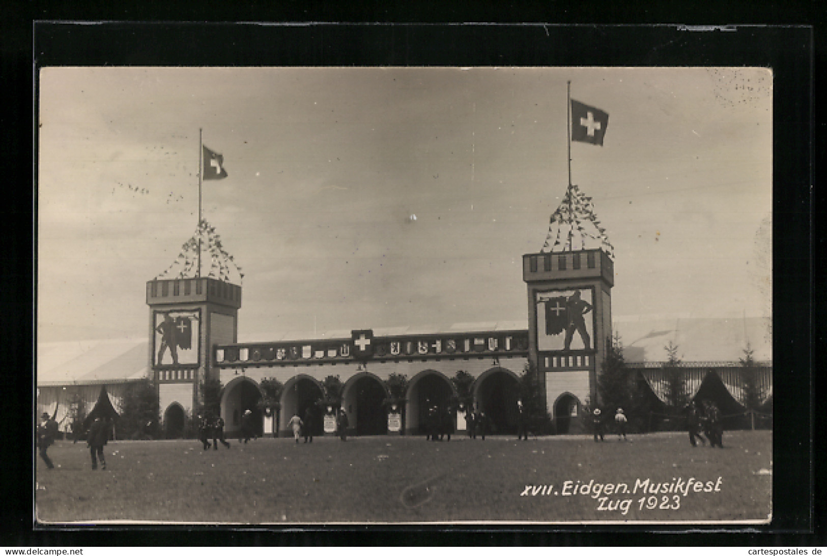 AK Zug, XVII. Eidgen. Musikfest 1923, Festgebäude Mit Passanten  - Autres & Non Classés