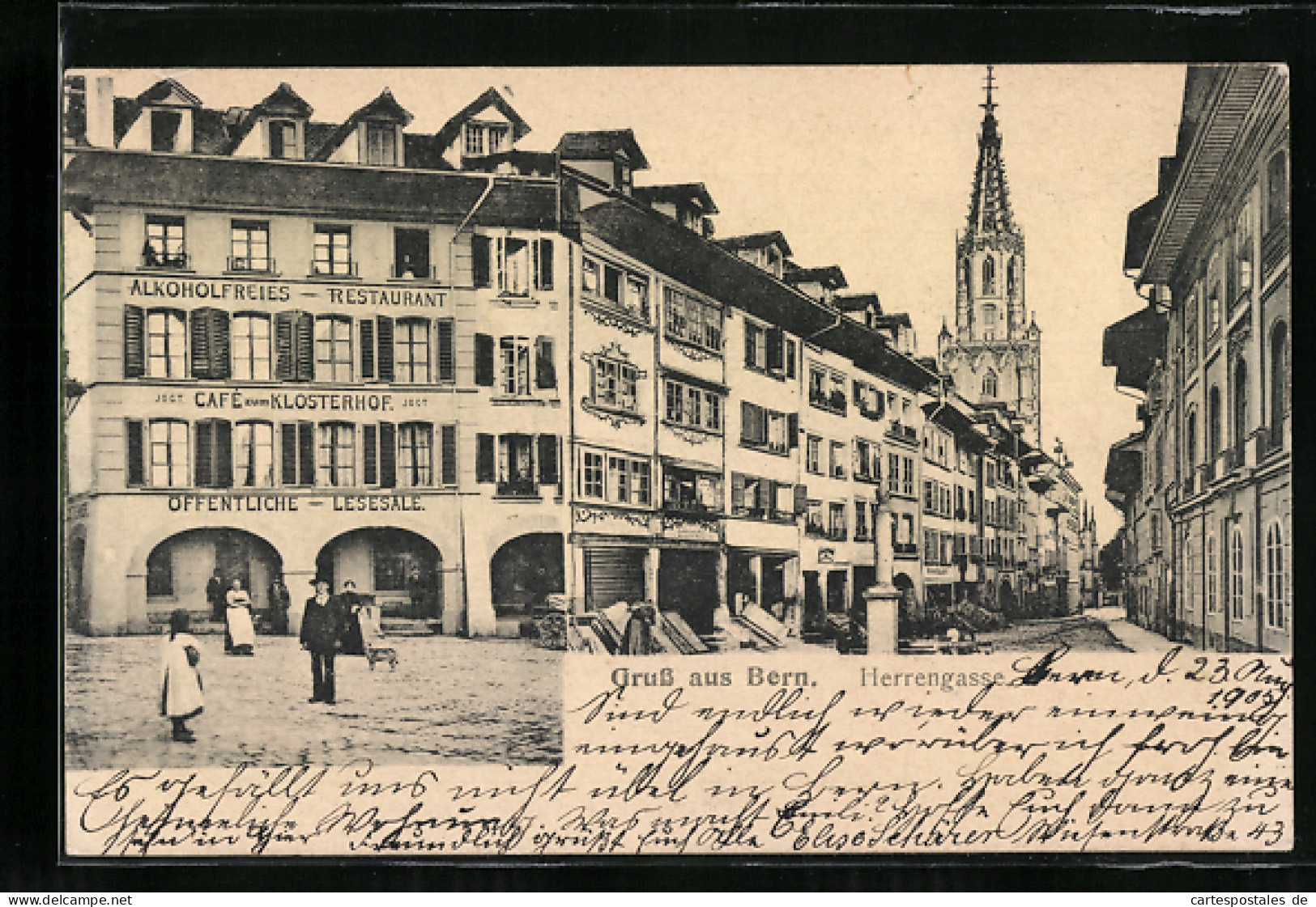 AK Bern, Herrengasse Mit Restaurant-Cafe Zum Klosterhof Und Kirche  - Berna