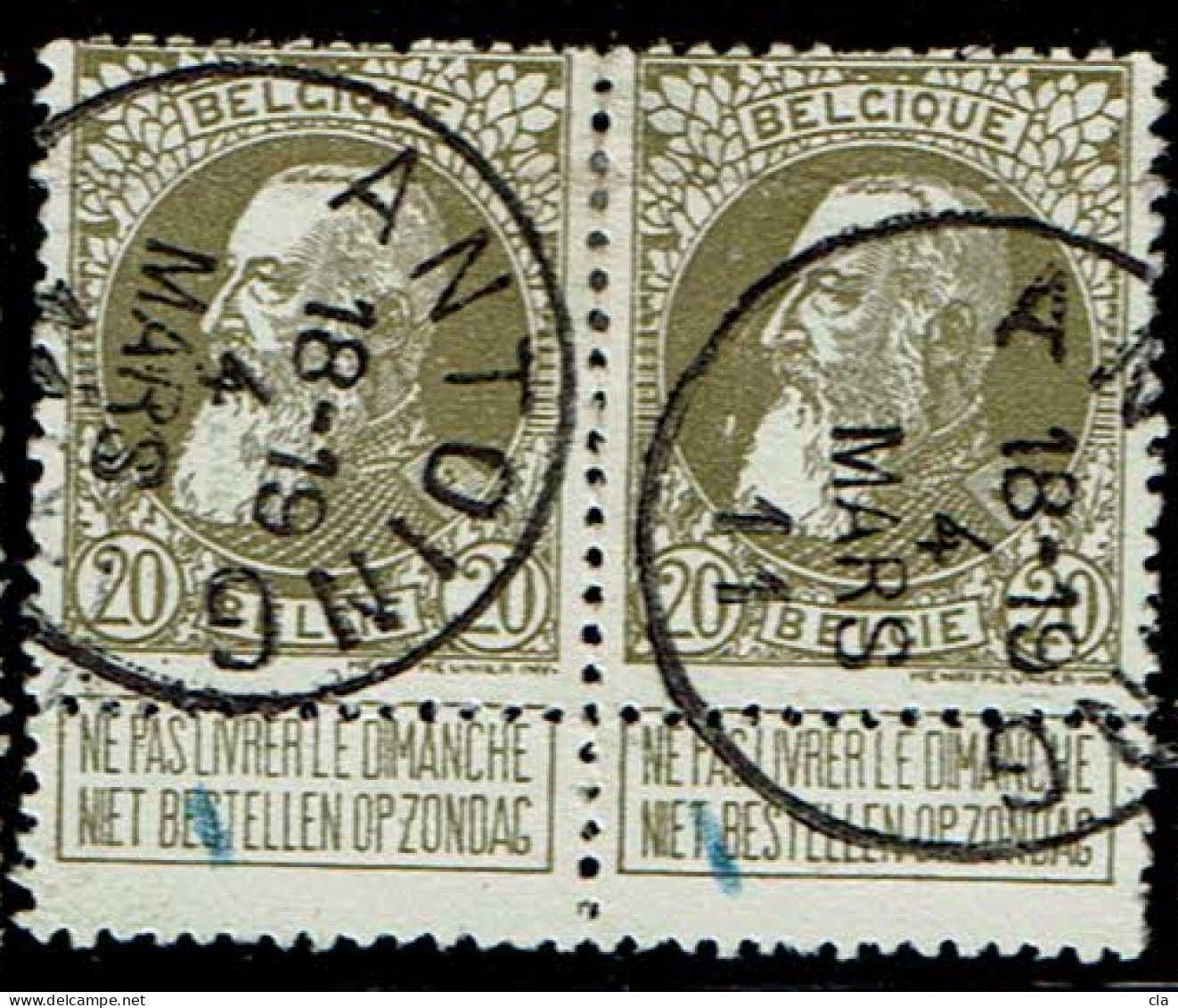 75  Paire  Obl  Antoing - 1905 Breiter Bart