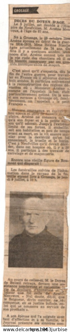 Grosage , Arsène Menveux , Ancien Article De Journal - Zonder Classificatie