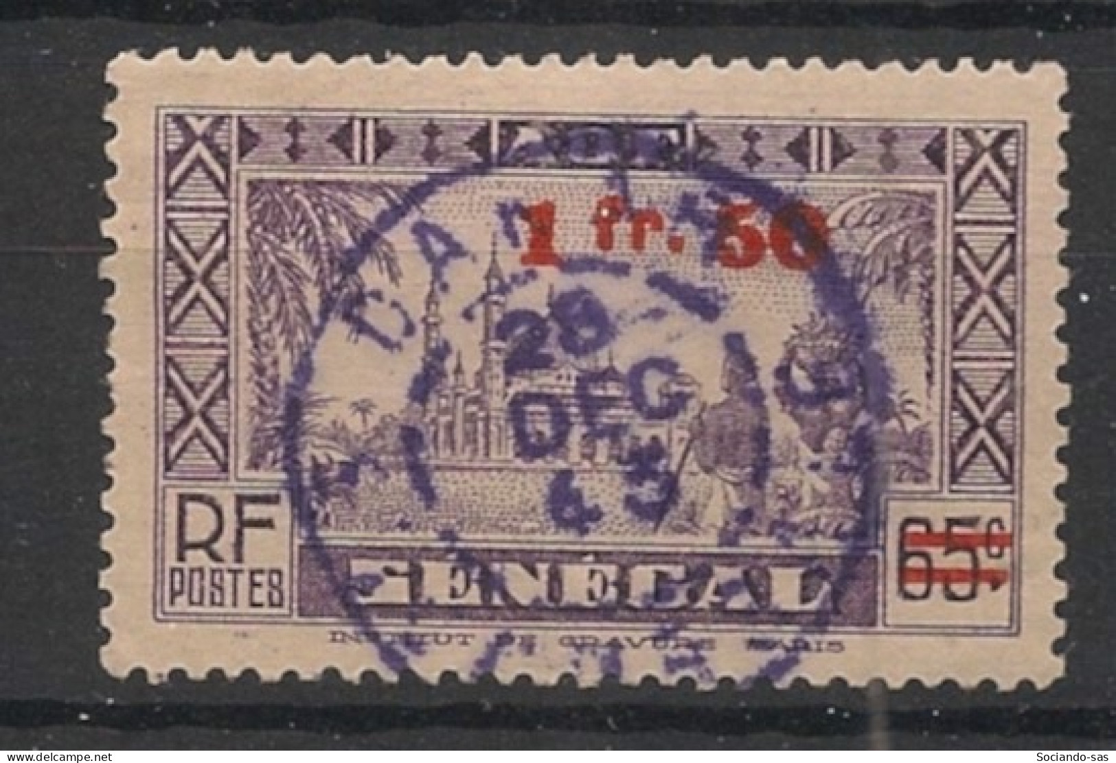 SENEGAL - 1944 - N°YT. 190 - Mosquée 1f50 Sur 65c Violet - Oblitéré / Used - Used Stamps