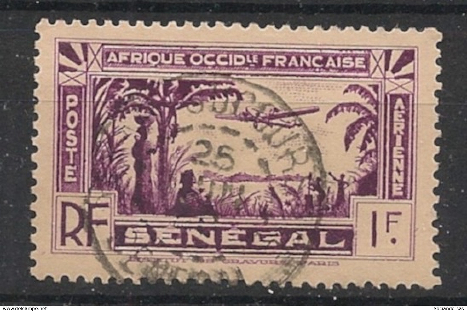 SENEGAL - 1935 - Poste Aérienne PA N°YT. 3 - Avion 1f Lilas - Oblitéré / Used - Gebruikt