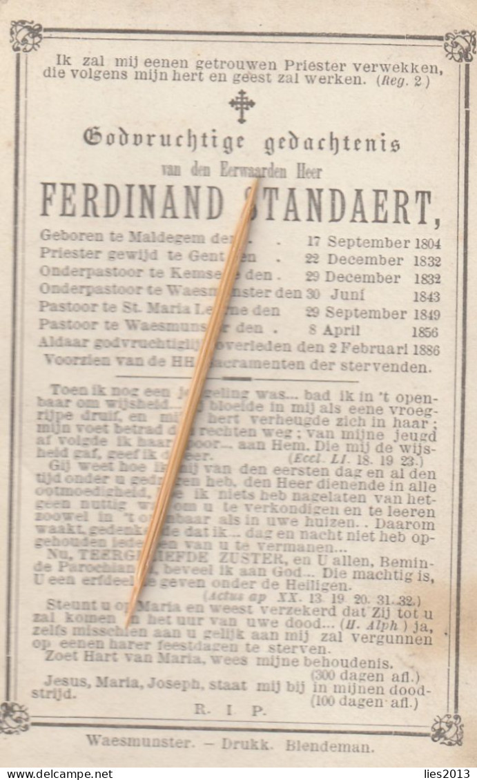 Priester, Prêtre, Abbé, Ferdinand Standaert, Maldegem, Kemzeke, Waasmunster, St.Maria-leerne, 1886 - Andachtsbilder