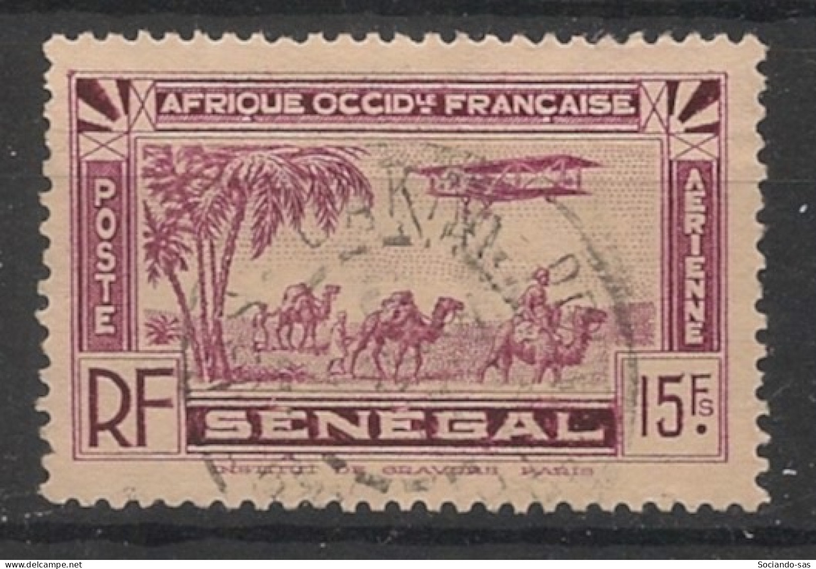 SENEGAL - 1935 - Poste Aérienne PA N°YT. 11 - Avion 15f Brun Carminé - Oblitéré / Used - Used Stamps