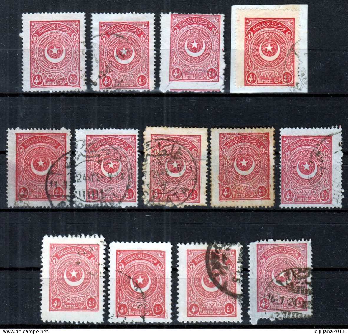 Turkey / Türkei 1923 - 1924 ⁕ Star & Crescent 4½ Pia. Mi.814, 831 ⁕ 13v Used - Different Perf. - Shades - Used Stamps