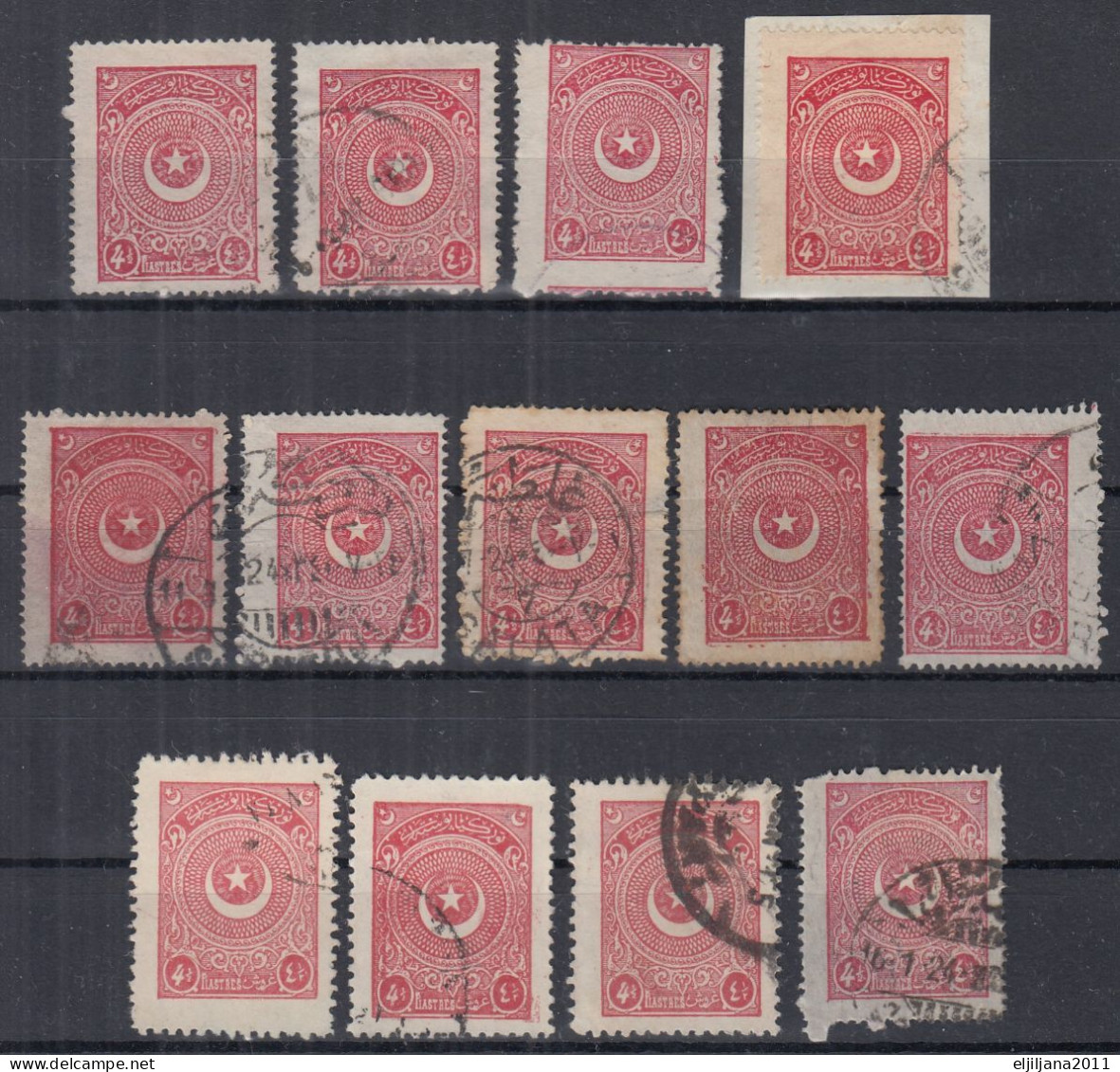 Turkey / Türkei 1923 - 1924 ⁕ Star & Crescent 4½ Pia. Mi.814, 831 ⁕ 13v Used - Different Perf. - Shades - Used Stamps