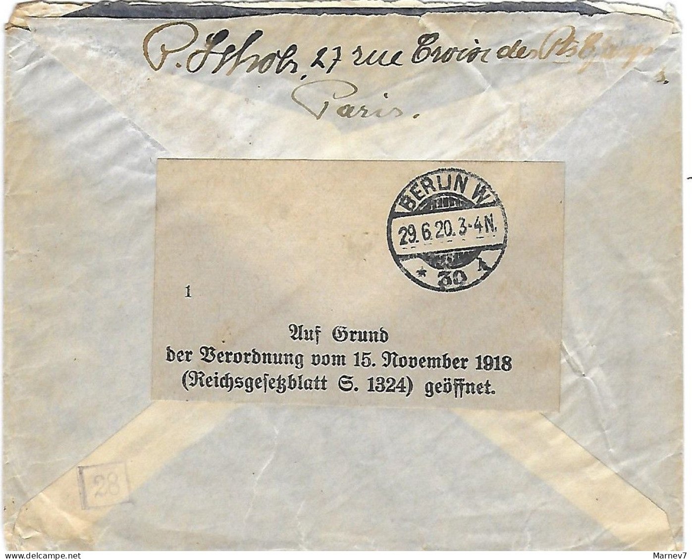 MERSON 120 En 2 Ex Sur Lettre Rec Pour Allemagne - Cad Paris 8 Du 26 6 20 - Au Dos Bandeau Censure Arrivée29 6 20 BERLIN - Cartas & Documentos