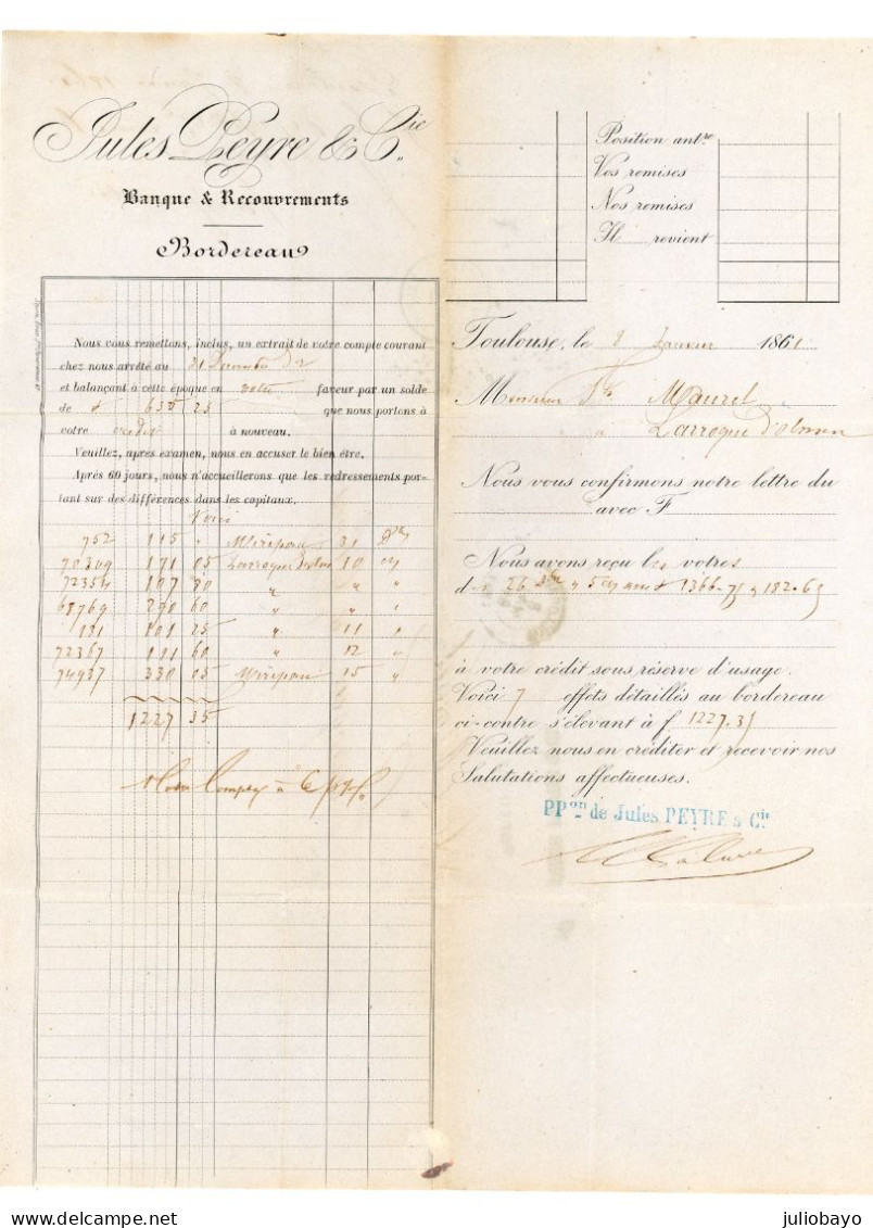 8 Janvier 1861 Lac N°16 TTB Pc 3383 Toulouse Vers Larroque D'Olmes Ariège - 1849-1876: Classic Period