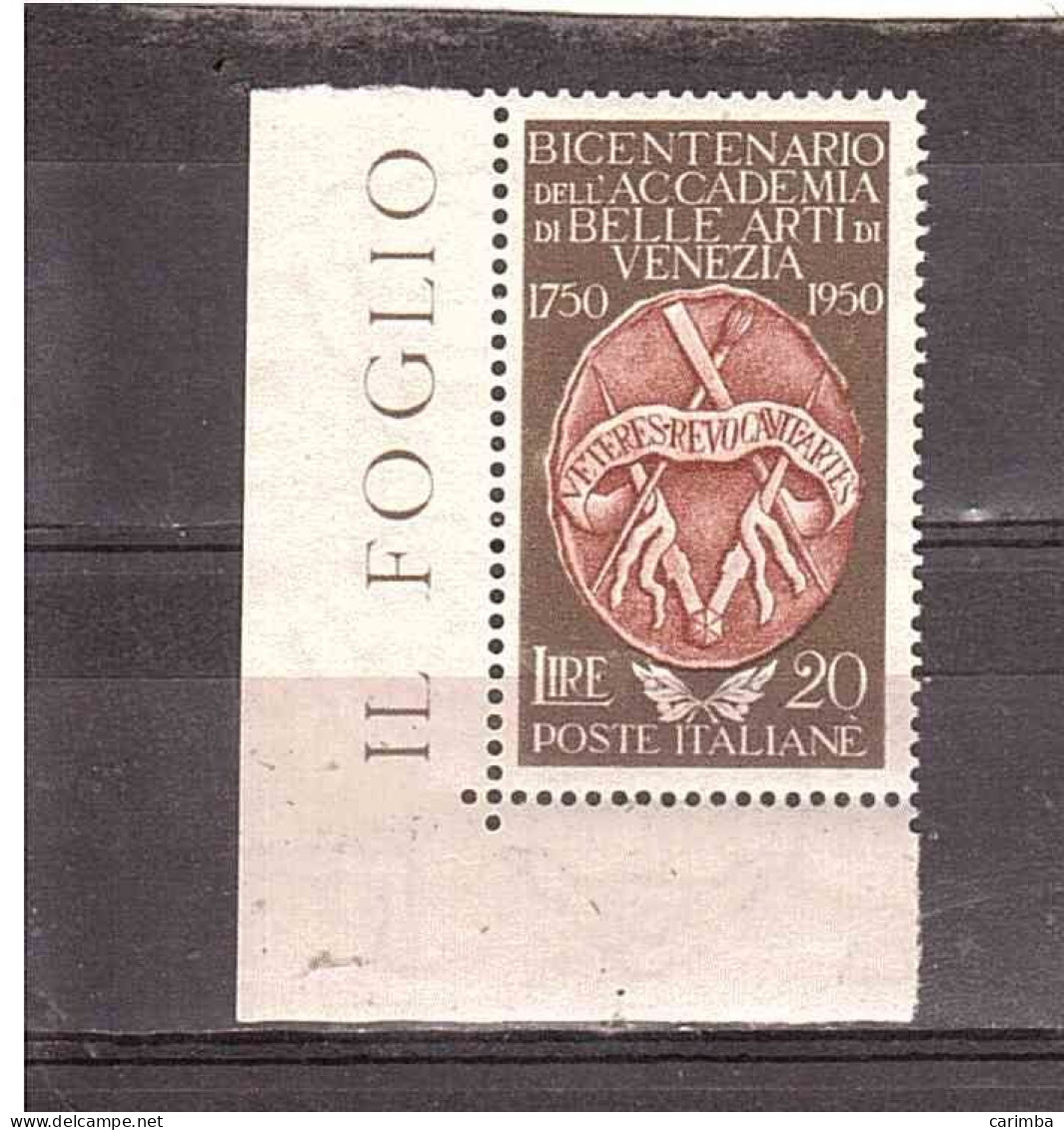 1950 L.20 ACCADEMIA BELLE ARTI VENEZIA - 1946-60: Nieuw/plakker
