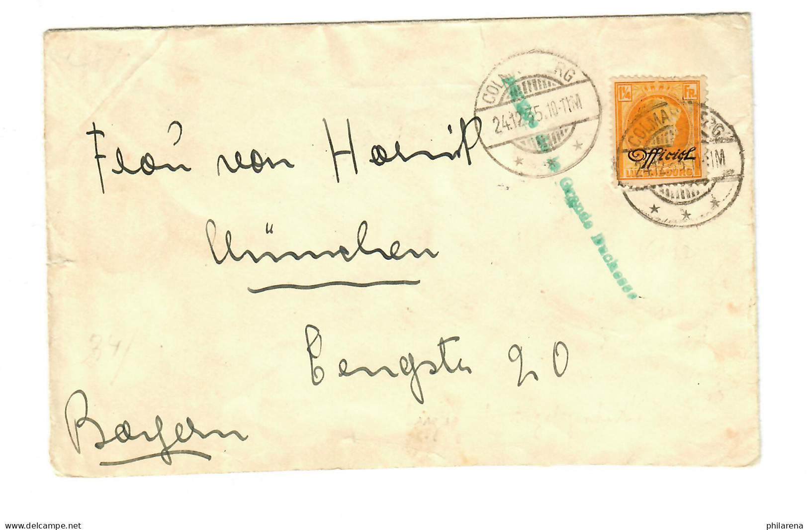 Colmar 1935 Nach München, Devisenzensur: Großherzogin - Other & Unclassified
