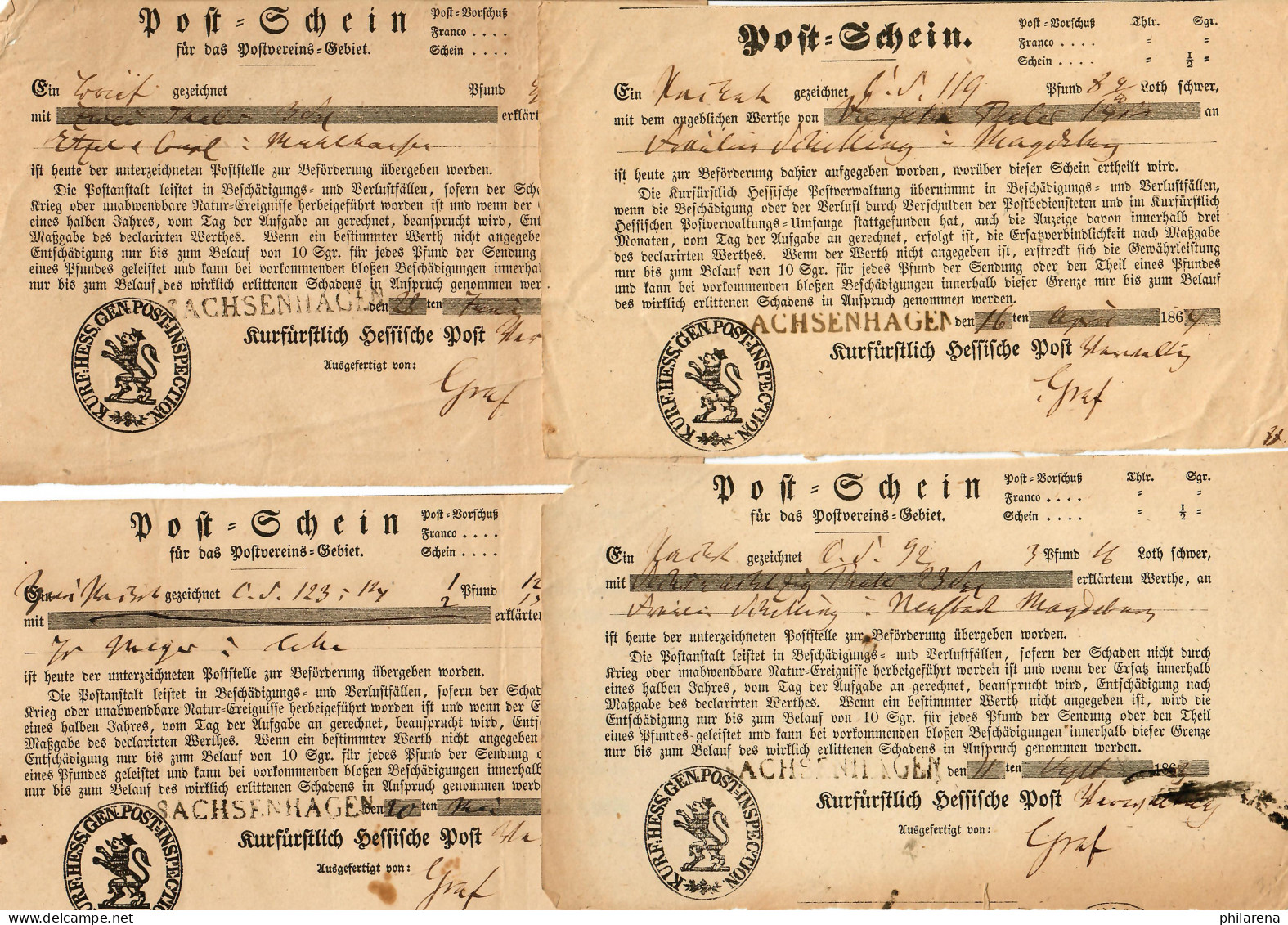 7x Postscheine 1862-65, Alle Mit Stempel Sachsenhagen, Alter Vor-Phila Stempel - Briefe U. Dokumente