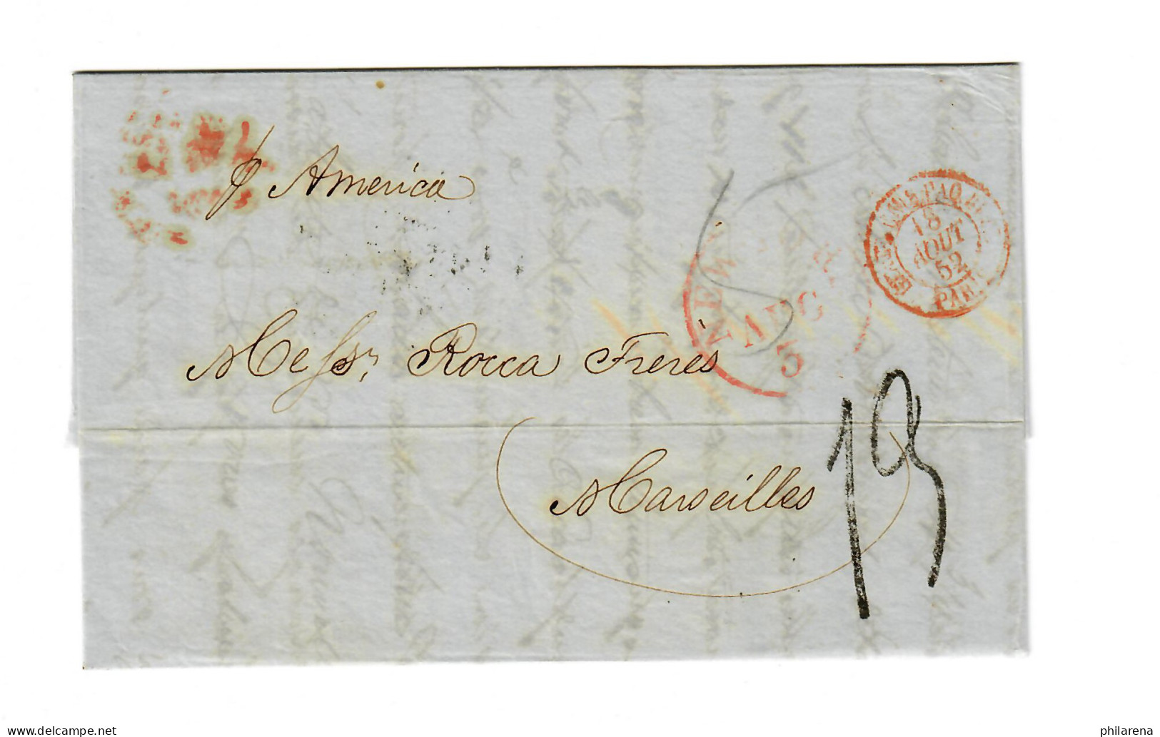 USA To France: 1852: Transatlantic Post: P. America To Marseille - Other & Unclassified