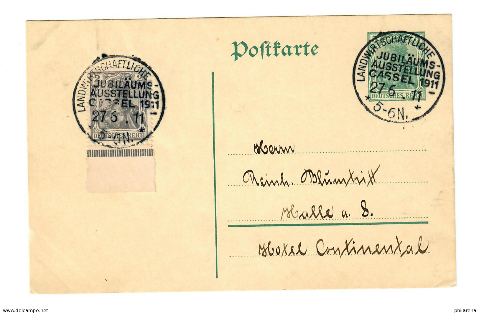 Landwirtschaftliche Jubläumsausstellung Kassel 1911 Nach Halle, Sonderstempel - Covers & Documents