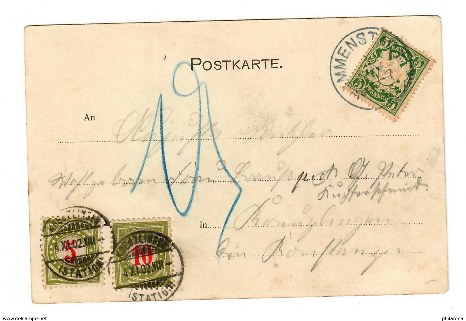 Ansichtskarte Immenstadt/Oberstdorf Nach Kreuzlingen, 1902, Nachgebühr - Lettres & Documents