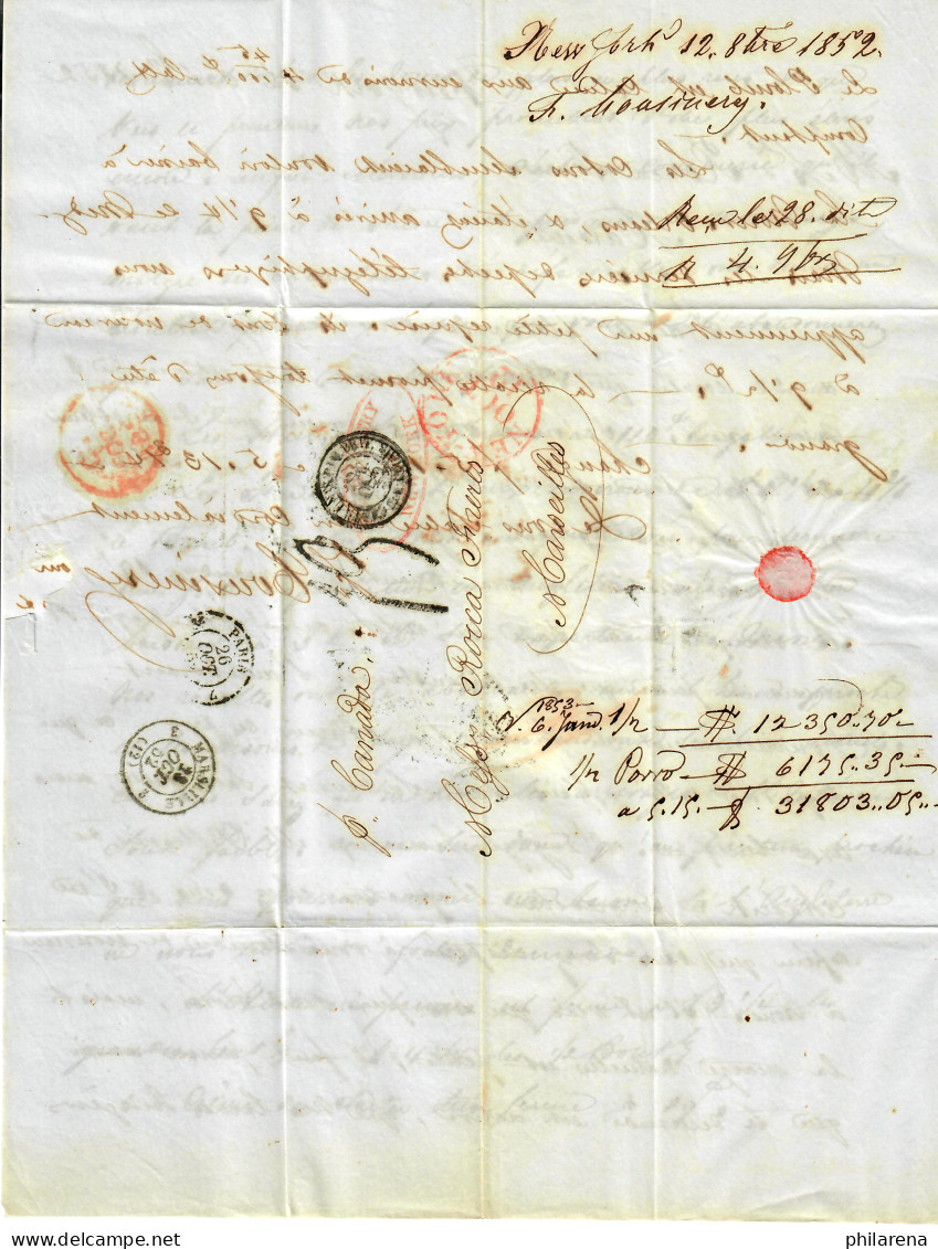 USA To France: 1852: Transatlantic Post: P. Canada, New York To Marseille - Altri & Non Classificati