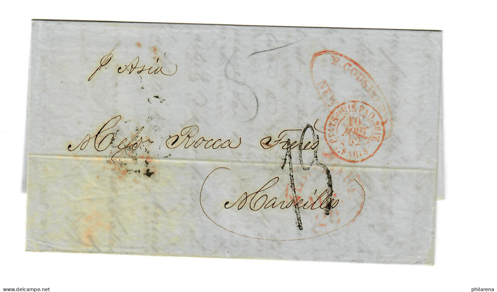 USA To France: 1852: Transatlantic Post: P. Asia To Marseille - Other & Unclassified