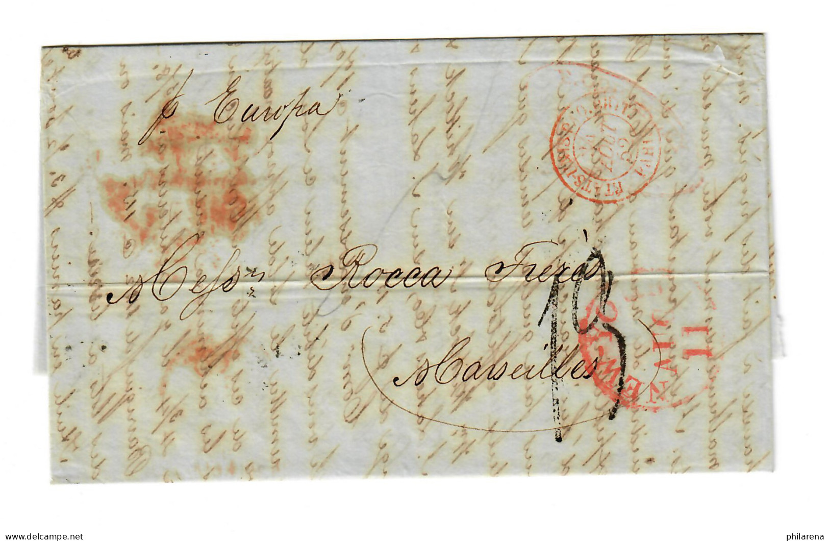 USA To France: 1852: Transatlantic Post: P. Europa, New York To Marseille - Autres & Non Classés