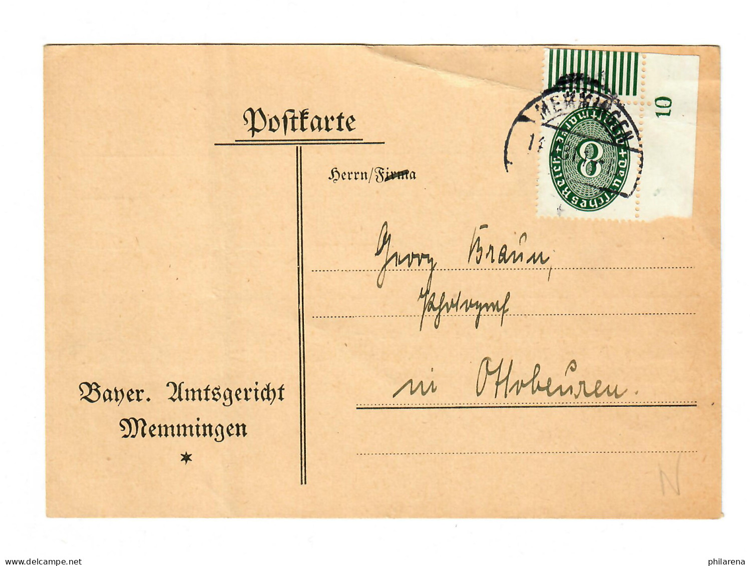 Amtsgericht Memmingen Nach Ottobeuren, Bug Oben, 1931 - Oficial