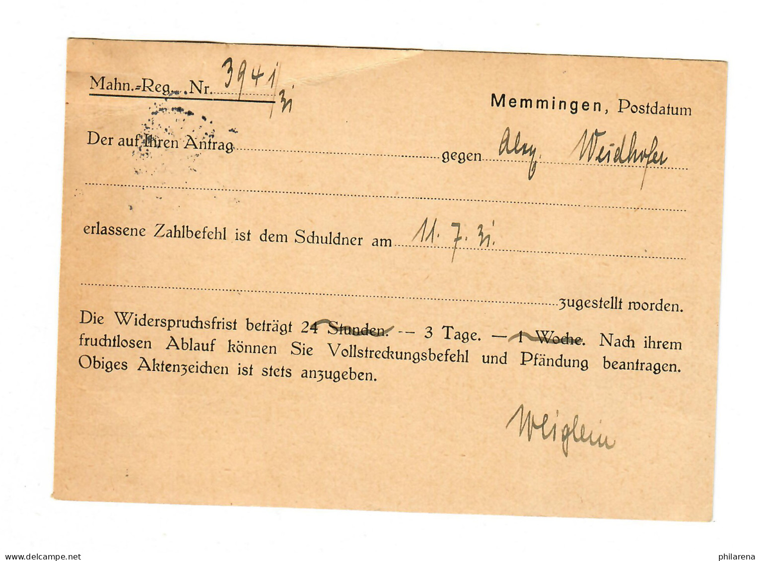 Amtsgericht Memmingen Nach Ottobeuren, Bug Oben, 1931 - Service