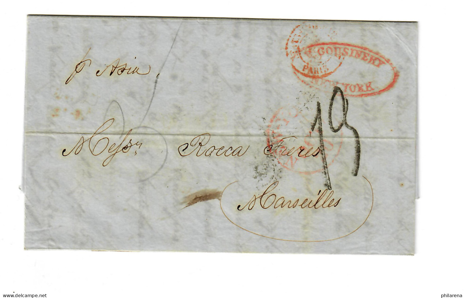 USA To France: 1852: Transatlantic Post: P. Asia, New York To Marseille - Sonstige & Ohne Zuordnung