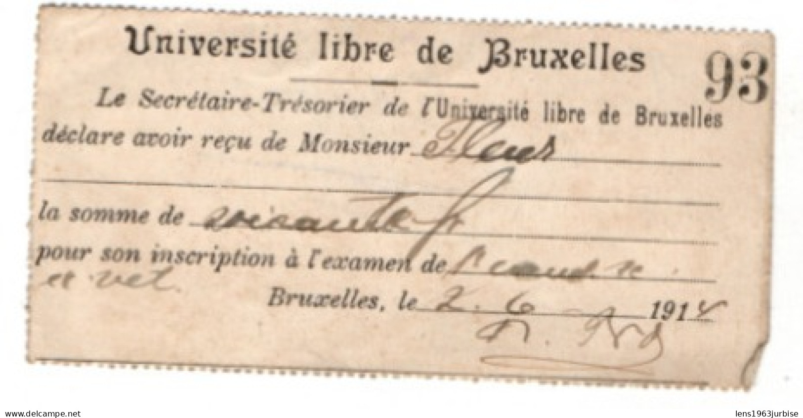 Université Libre De Bruxelles , ( 1914 ) - Unclassified