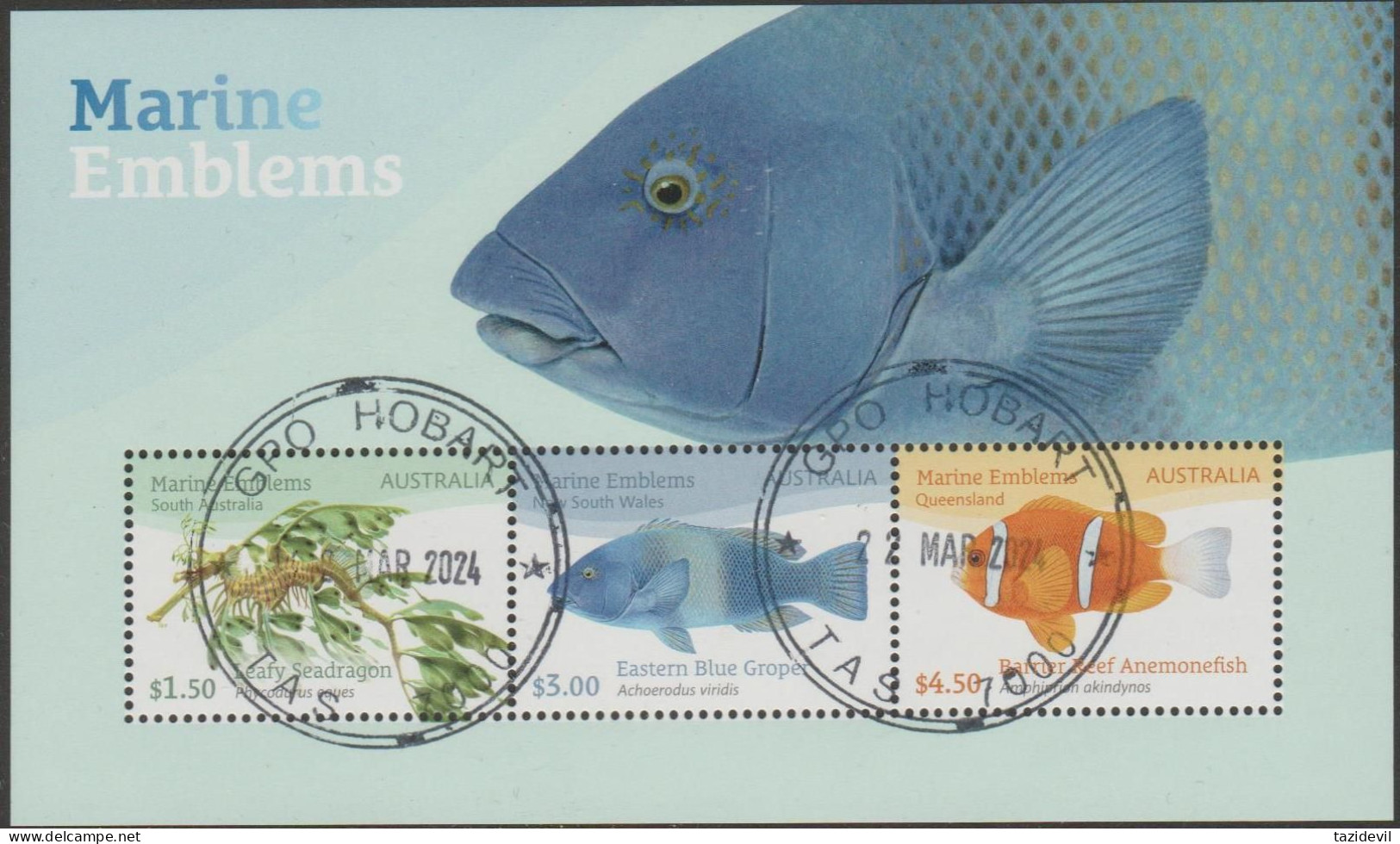 AUSTRALIA - USED 2024 $9.00 Marine Emblems Souvenie Sheet - Fish - Usados