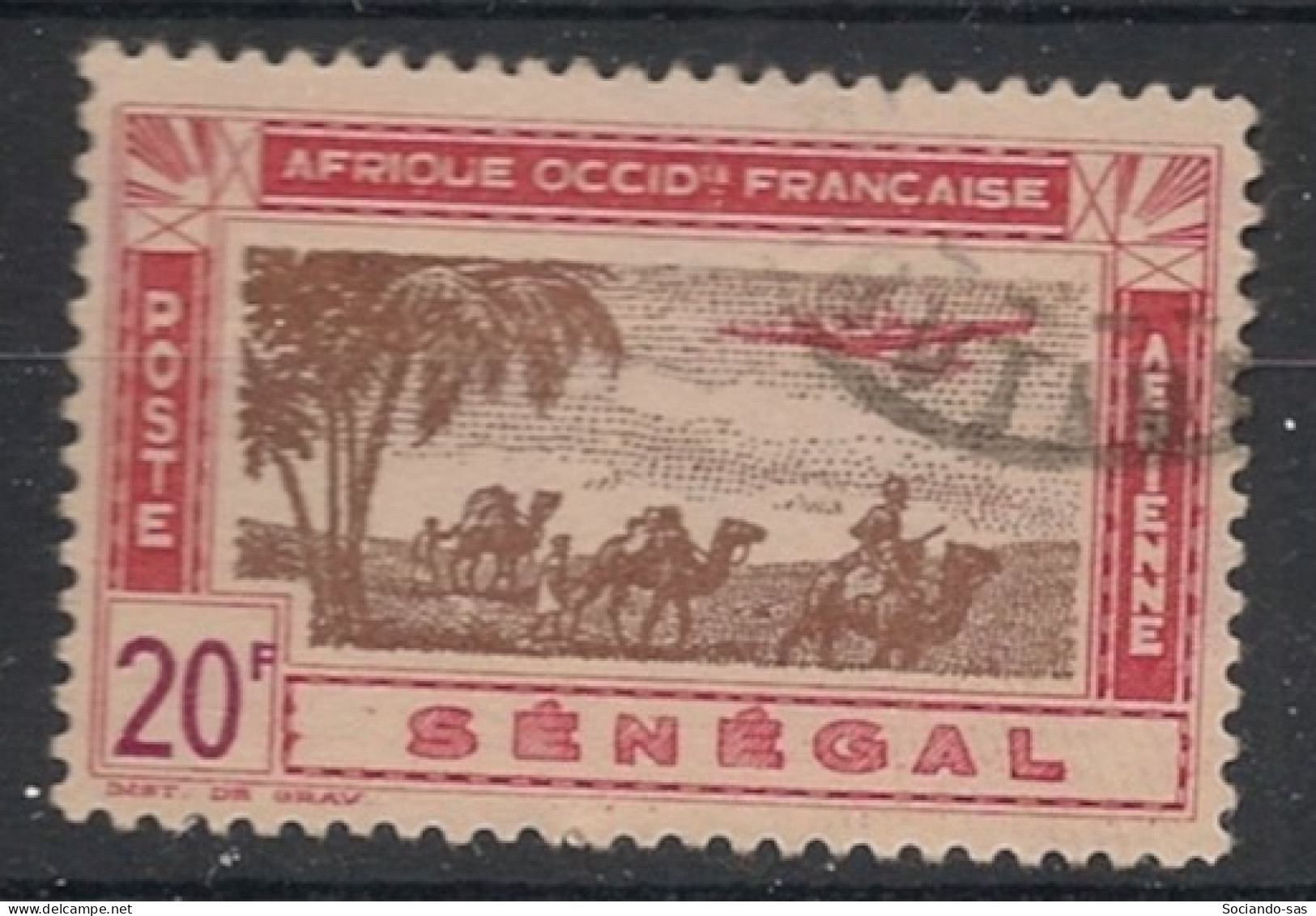 SENEGAL - 1942 - Poste Aérienne PA N°YT. 28 - Avion 20f Carmin Et Brun - Oblitéré / Used - Oblitérés