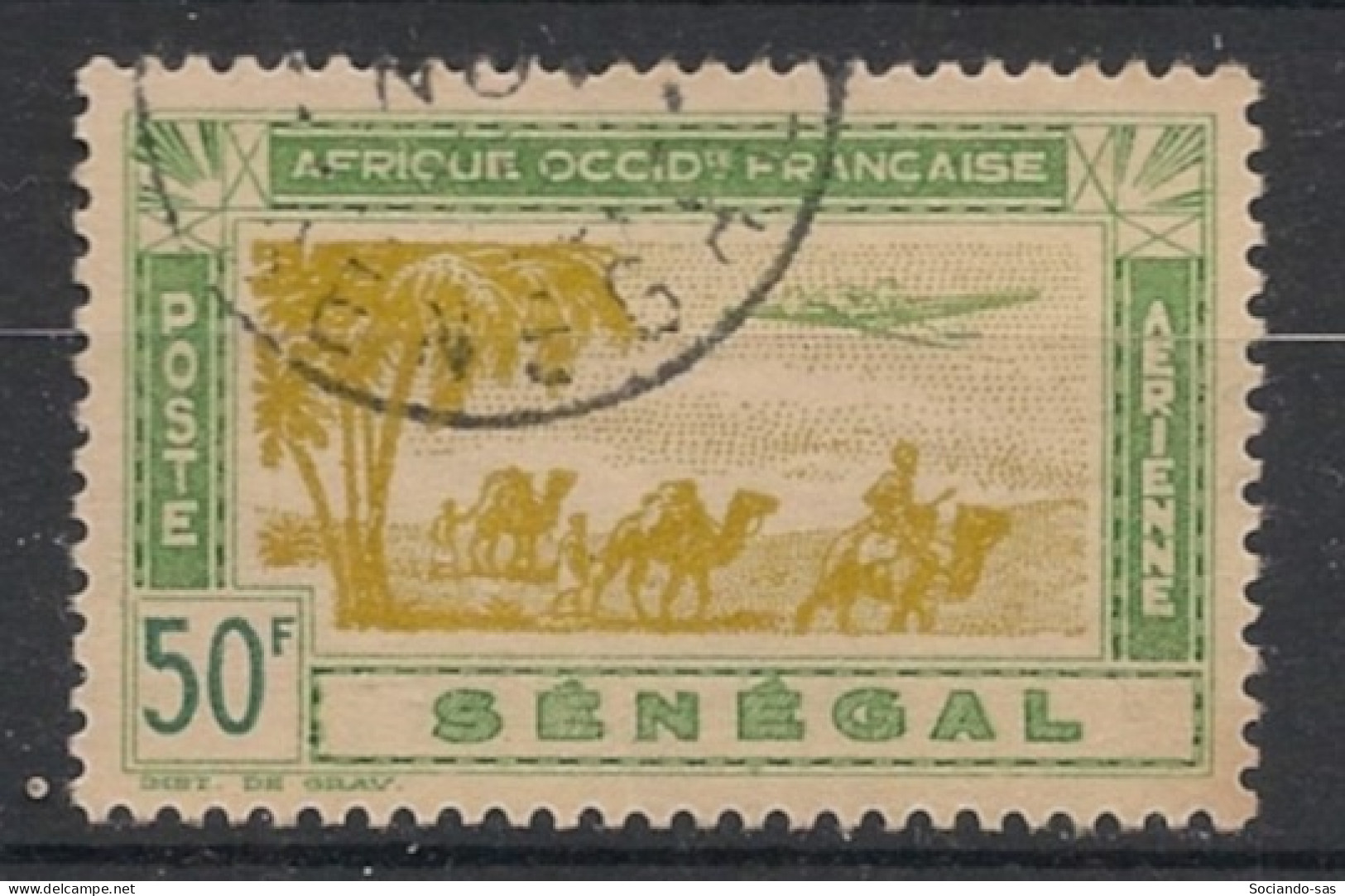 SENEGAL - 1942 - Poste Aérienne PA N°YT. 29 - Avion 50f Vert Et Jaune - Oblitéré / Used - Used Stamps