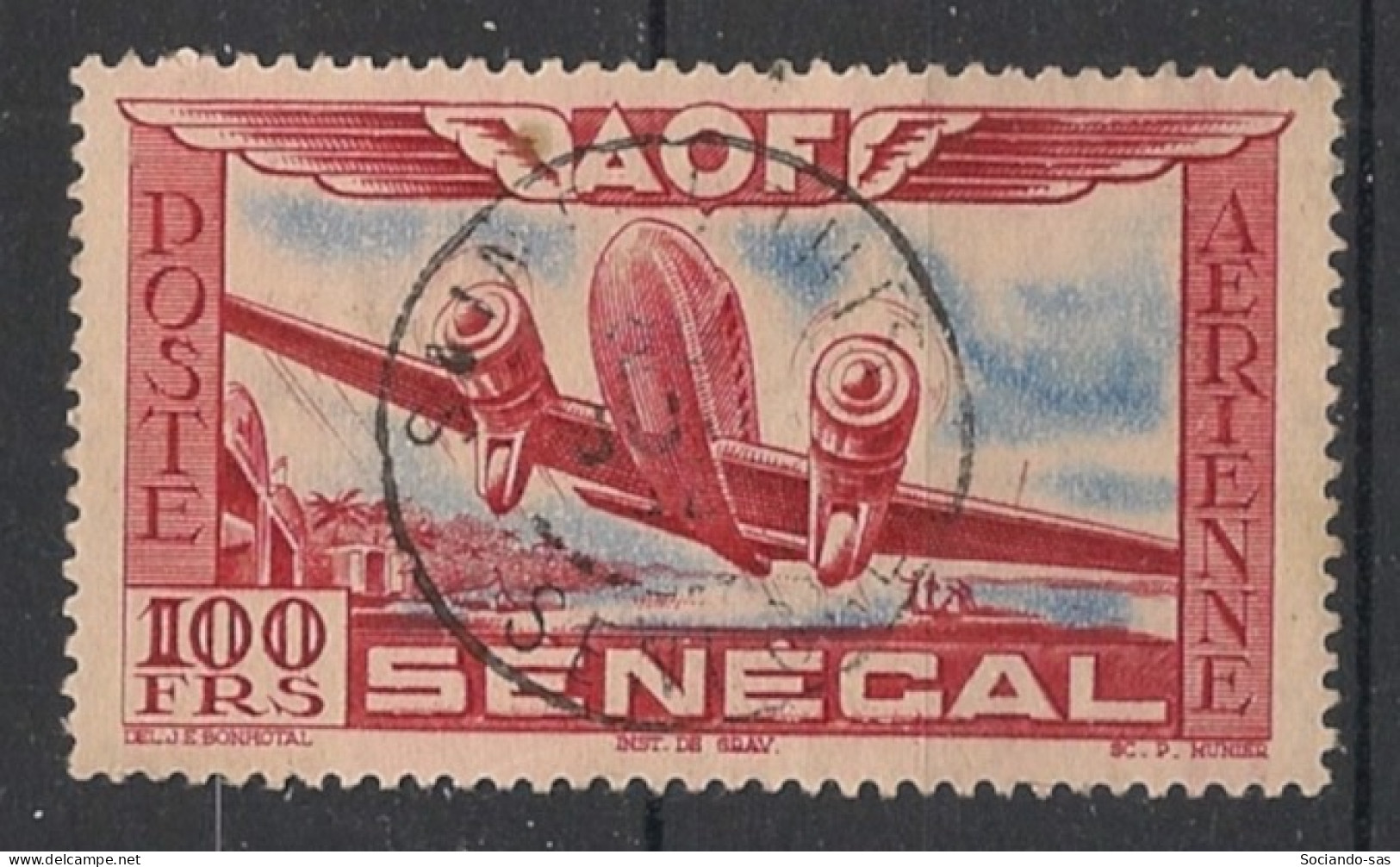 SENEGAL - 1942 - Poste Aérienne PA N°YT. 30 - Avion 100f Rouge Et Outremer - Oblitéré / Used - Oblitérés