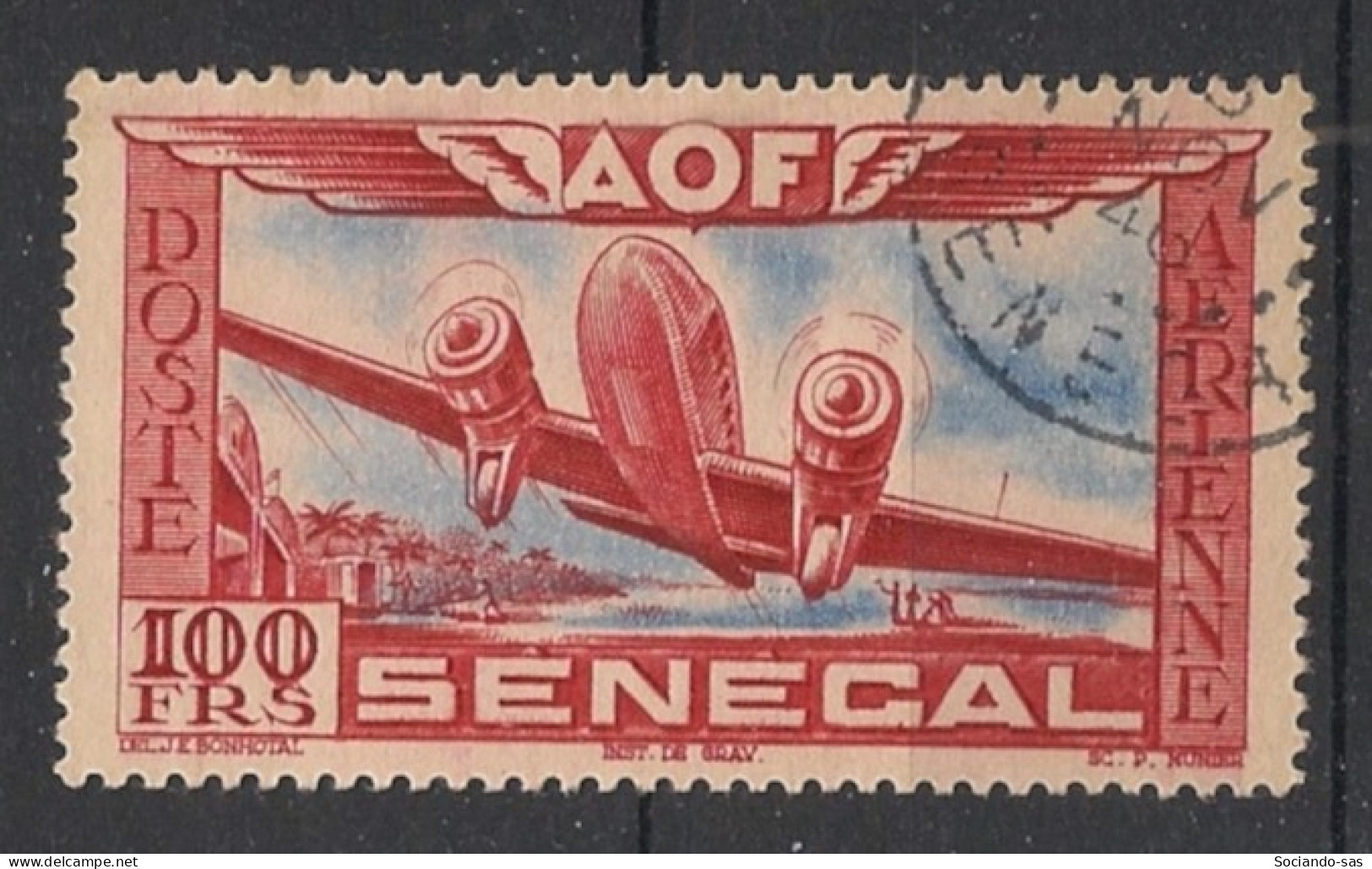 SENEGAL - 1942 - Poste Aérienne PA N°YT. 30 - Avion 100f Rouge Et Outremer - Oblitéré / Used - Usados