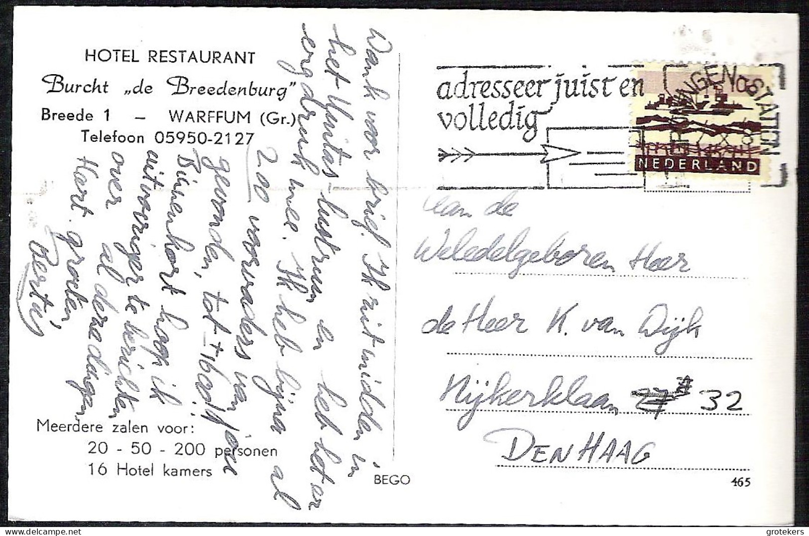 WARFFUM Hotel Restaurant Burcht “de Breedenburg “ 1965 - Other & Unclassified