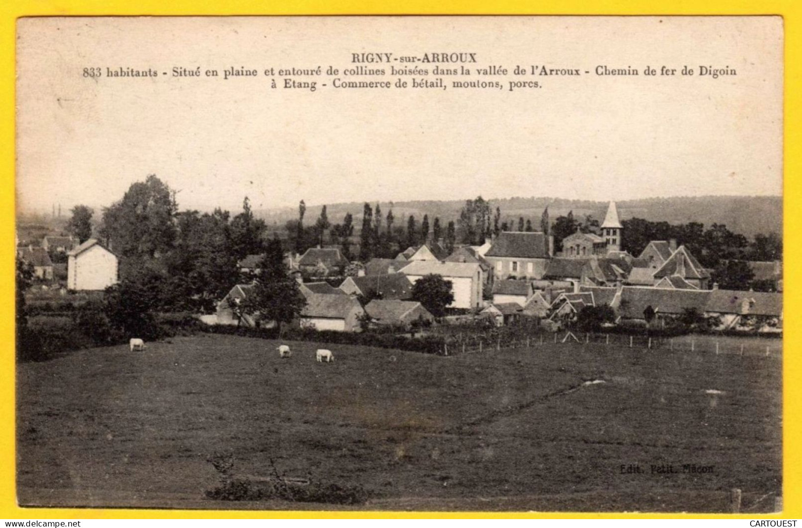 CPA RIGNY Sur ARROUX Vue Générale 1921 - Vache - Sonstige & Ohne Zuordnung