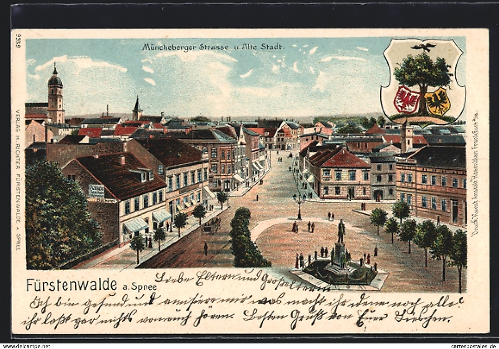 Lithographie Fürstenwalde A. Spree, Müncheberger Strasse Und Alte Stadt  - Müncheberg