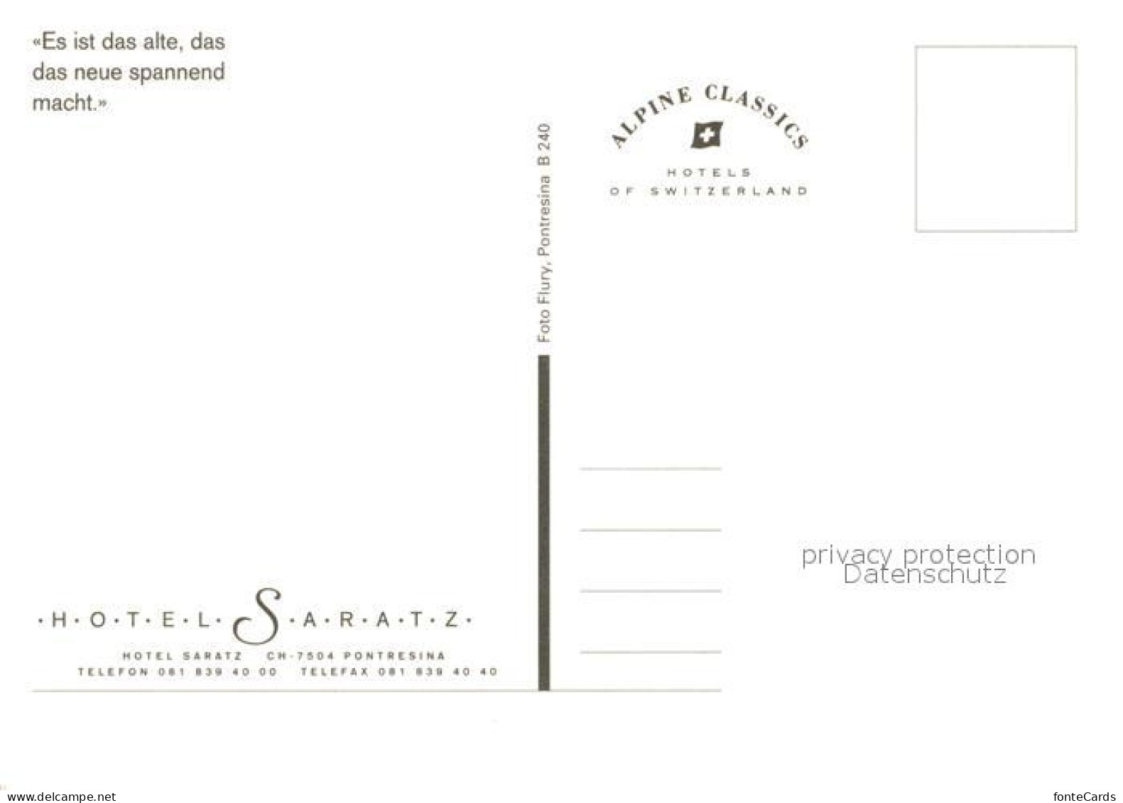 13233584 Pontresina Hotel Saratz Pontresina - Autres & Non Classés