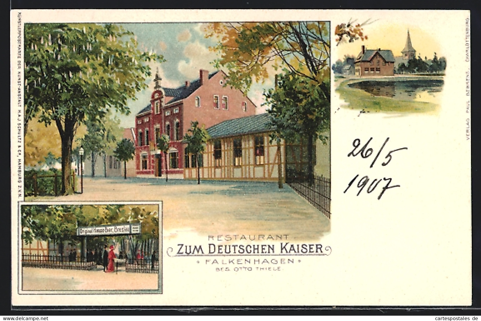 Lithographie Falkenhagen, Restaurant Zum Deutschen Kaiser Von Otto Thiele  - Andere & Zonder Classificatie