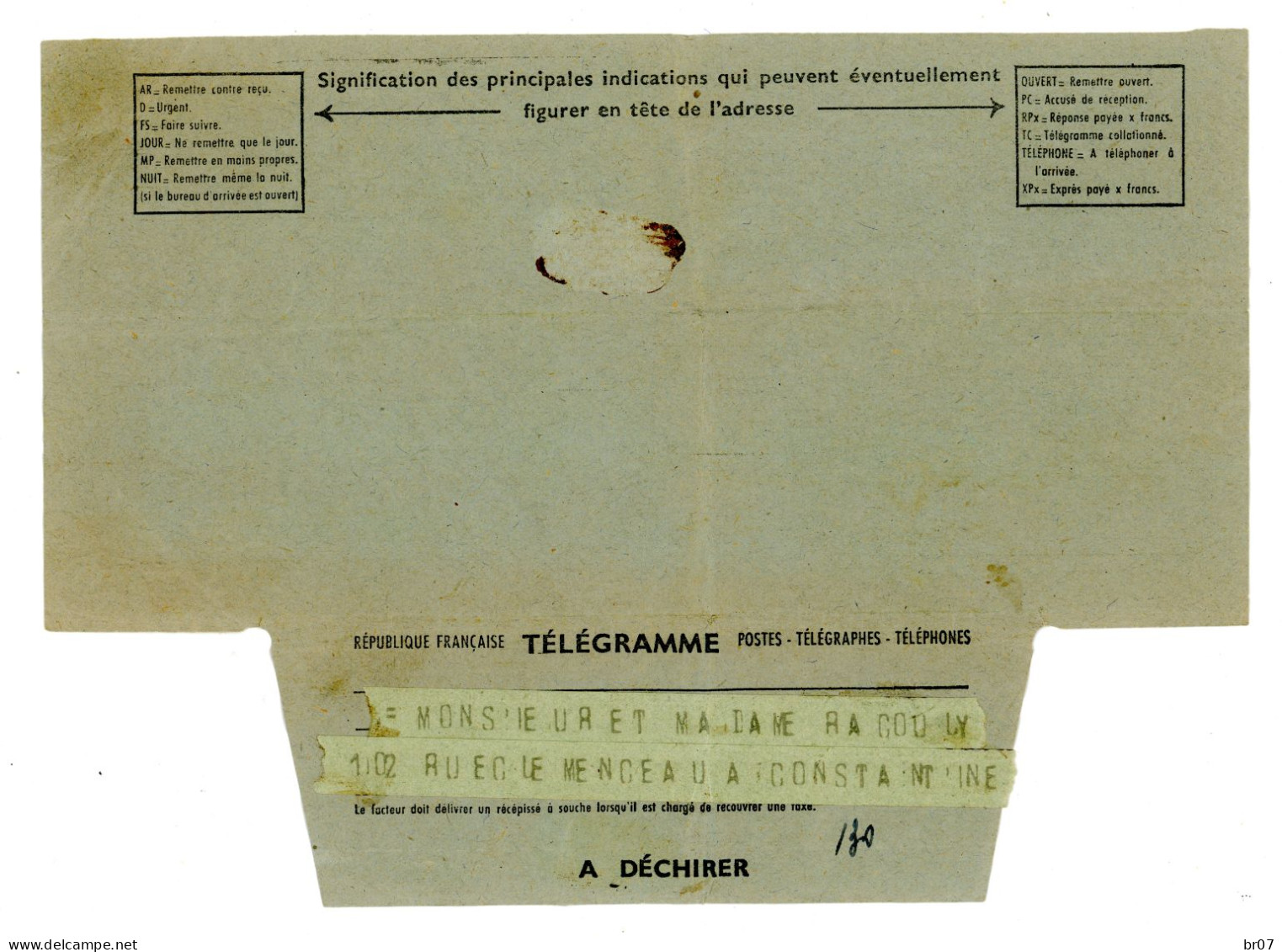 ALGERIE TELEGRAMME DE HONGUAN INDOCHINE VIETNAM 1949 CONSTANTINE CENTRAL - Lettres & Documents