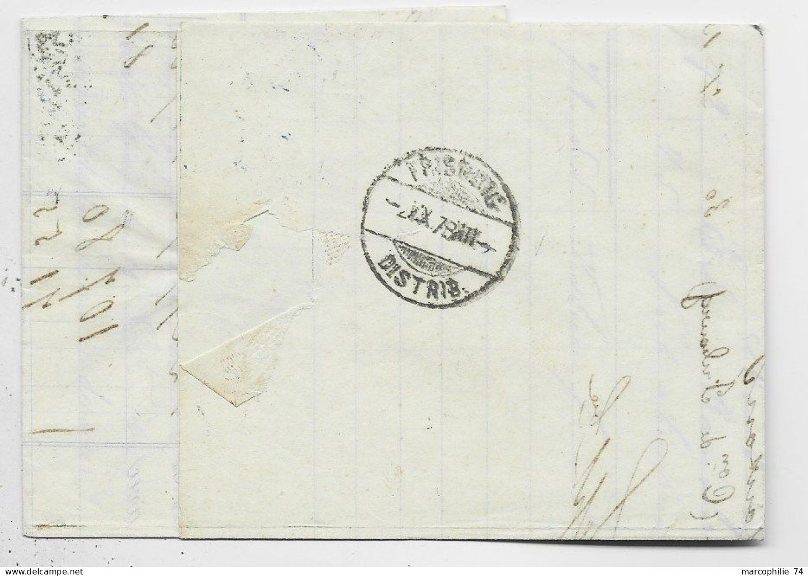 FRANCE SAGE 25C N° 78 SEUL LETTRE COVER LYON 31 AOUT 1878 LES TERNES POUR FRIBOURG  SUISSE - 1877-1920: Semi-Moderne