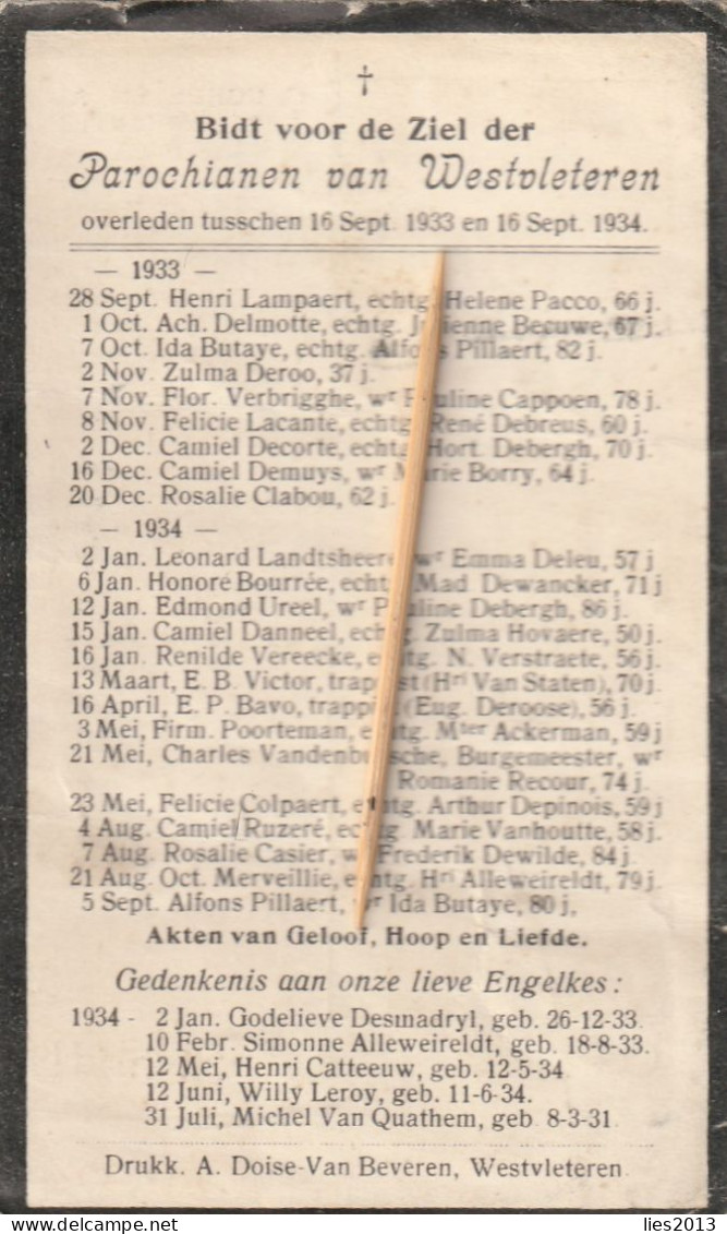 Westvleteren, 1934 - Devotieprenten