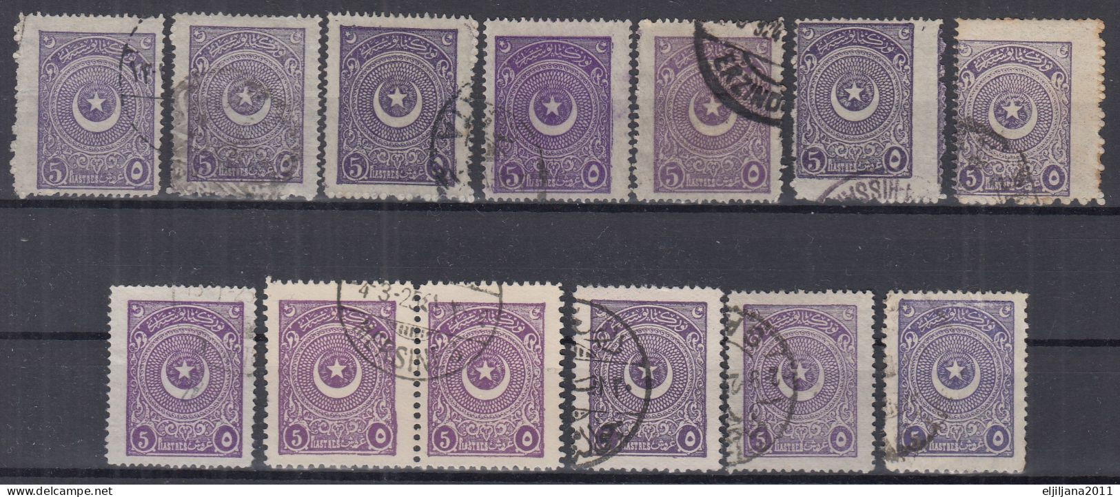 Turkey / Türkei 1923 - 1924 ⁕ Star & Crescent 5 Pia. Mi.815, 832, 841 ⁕ 37v Used - Different Perf. ( 13 ¼, 10¾, 12 ) - Gebruikt