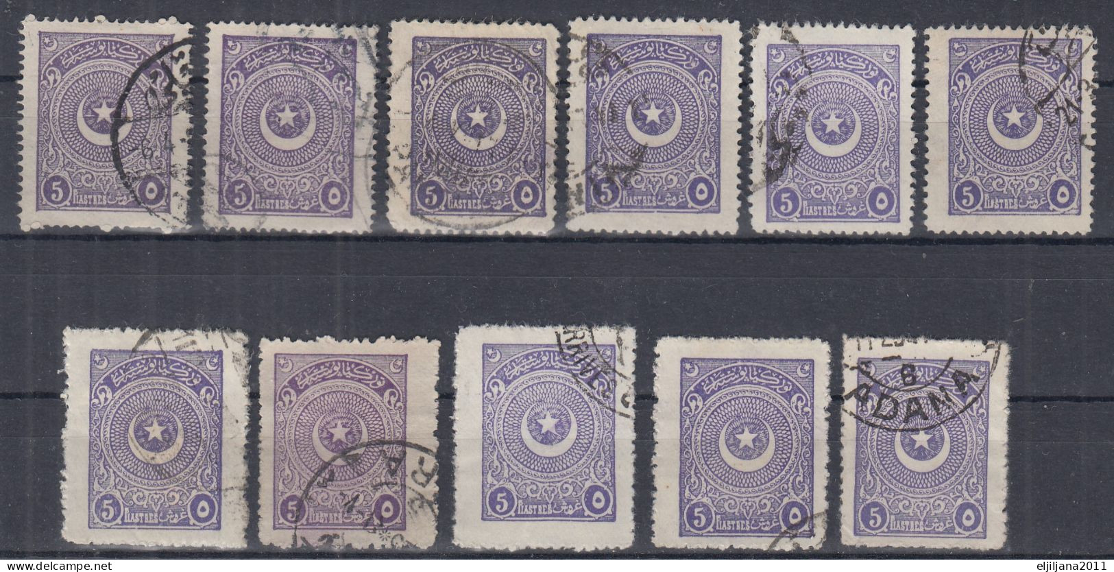 Turkey / Türkei 1923 - 1924 ⁕ Star & Crescent 5 Pia. Mi.815, 832, 841 ⁕ 37v Used - Different Perf. ( 13 ¼, 10¾, 12 ) - Gebraucht