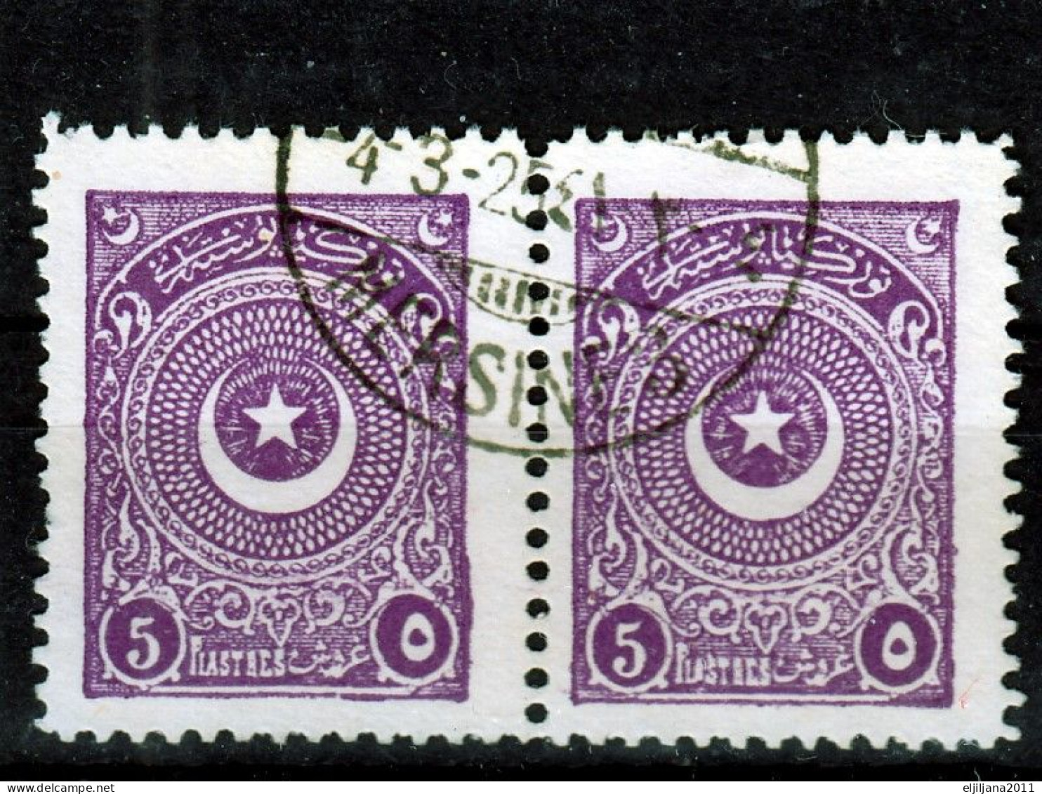 Turkey / Türkei 1923 - 1924 ⁕ Star & Crescent 5 Pia. Mi.815, 832, 841 ⁕ 37v used - different perf. ( 13 ¼, 10¾, 12 )