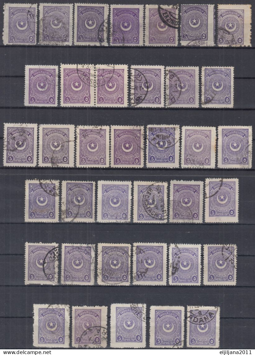 Turkey / Türkei 1923 - 1924 ⁕ Star & Crescent 5 Pia. Mi.815, 832, 841 ⁕ 37v used - different perf. ( 13 ¼, 10¾, 12 )